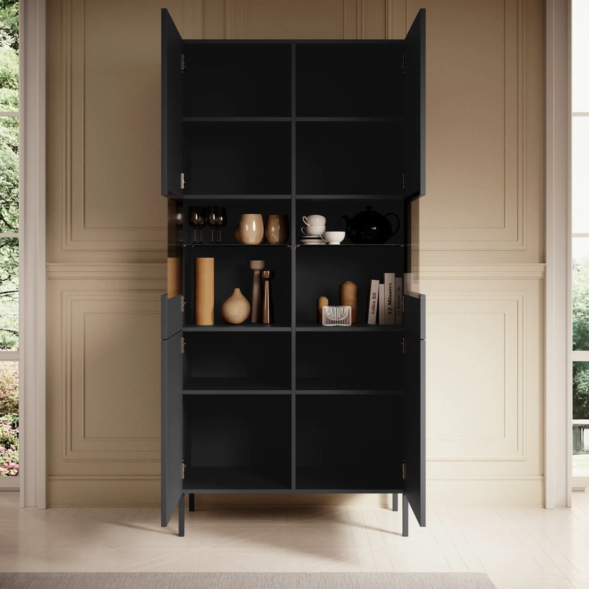 Vermont - Vitrinekast - Antraciet - 91x42x193 cm