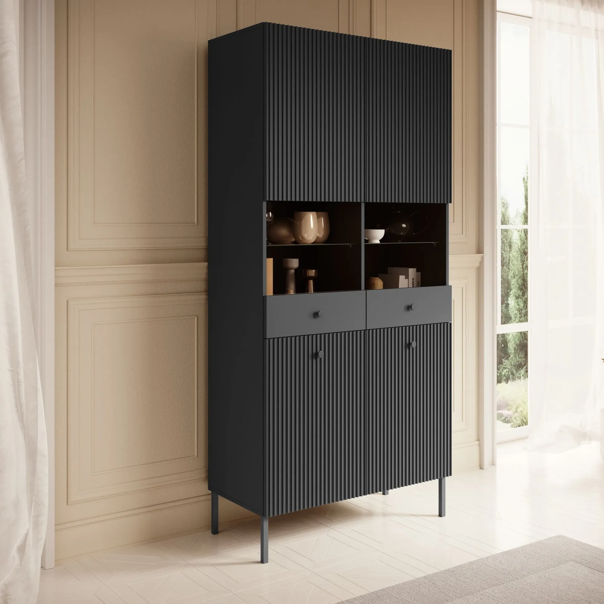 Vermont - Vitrinekast - Antraciet - 91x42x193 cm