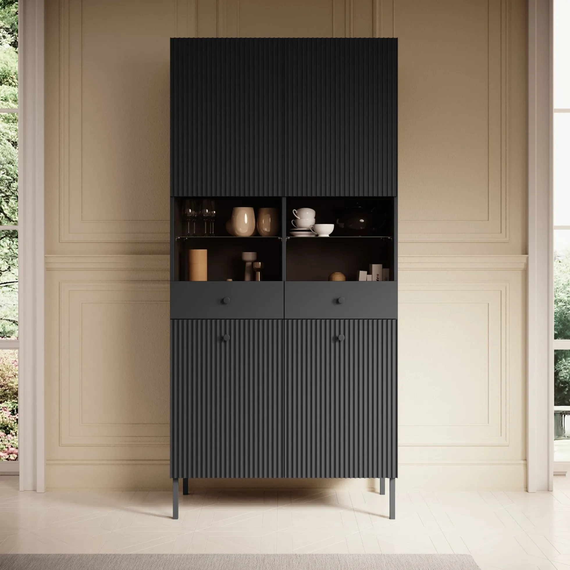 Vermont - Vitrinekast - Antraciet - 91x42x193 cm