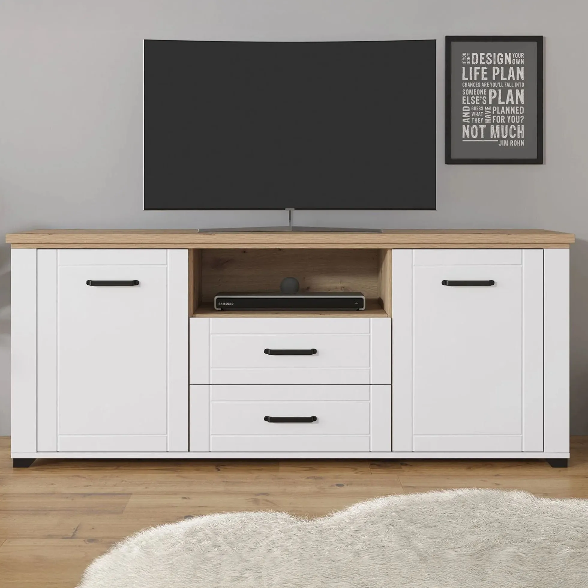 Vernon - TV-Meubel met 2 deuren - Wit/eiken - 161 cm