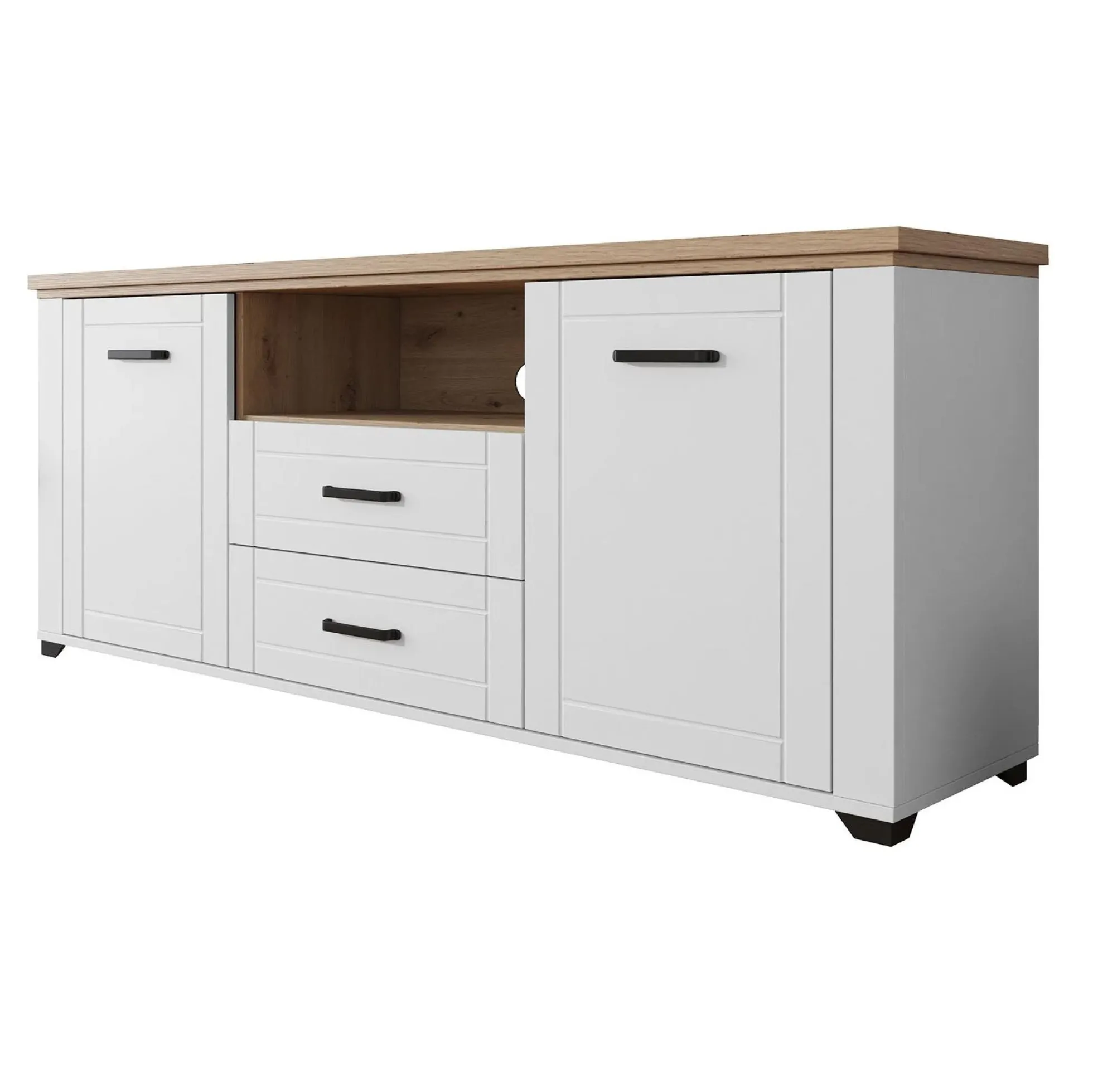 Vernon - TV-Meubel met 2 deuren - Wit/eiken - 161 cm