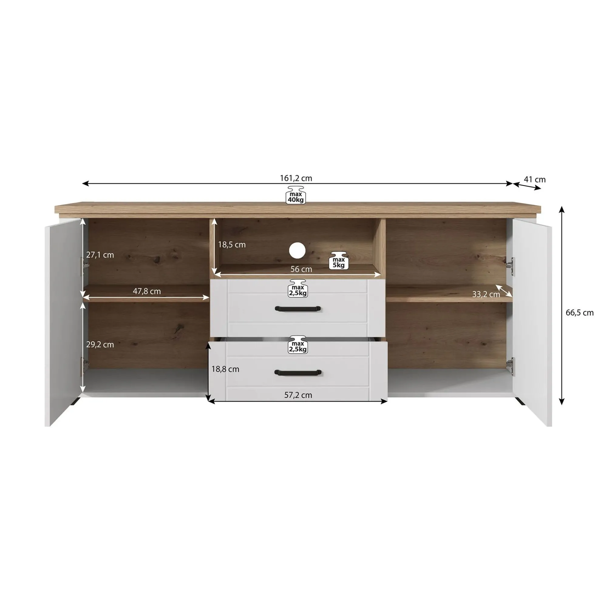 Vernon - TV-Meubel met 2 deuren - Wit/eiken - 161 cm