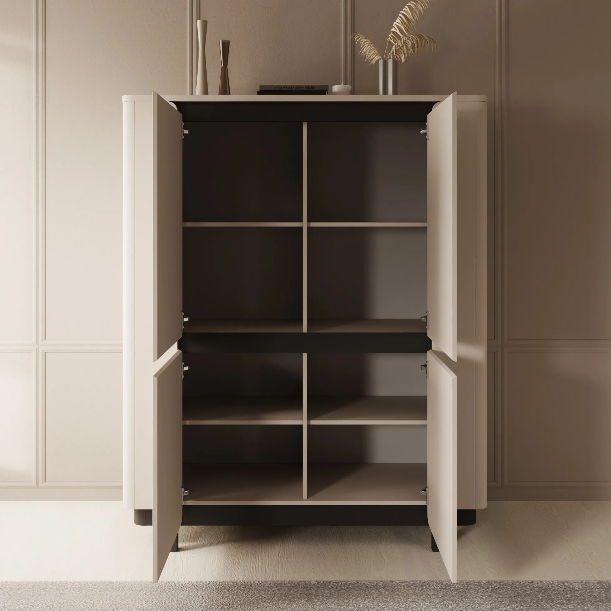 Vexon - Dressoir - Beige/Zwart - 130x45x161 cm