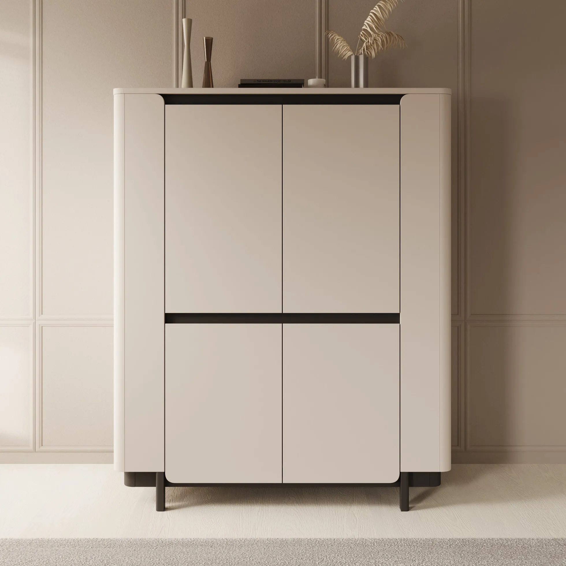 Vexon - Dressoir - Beige/Zwart - 130x45x161 cm