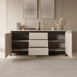 Vexon - Dressoir met lades - Beige/Zwart - 205x45x78 cm