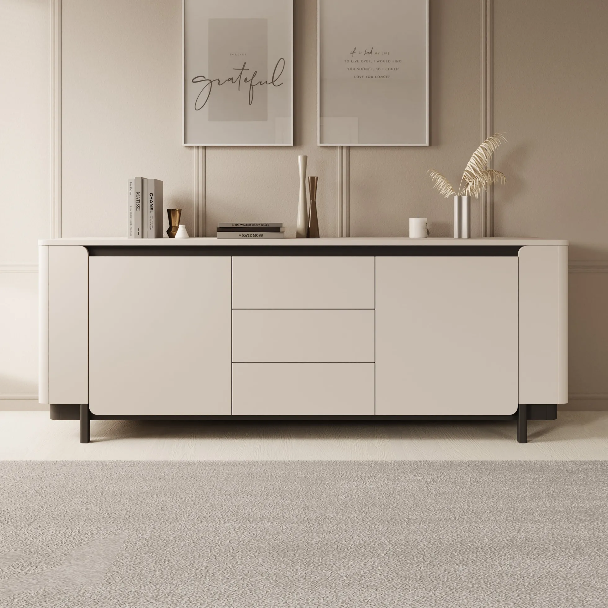 Vexon - Dressoir met lades - Beige/Zwart - 205x45x78 cm