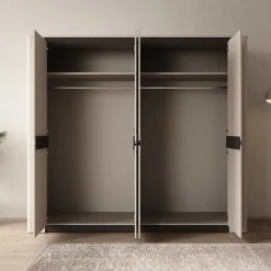 Vexon - Kledingkast met 4 deuren - Beige/Zwart - 240x63x214
