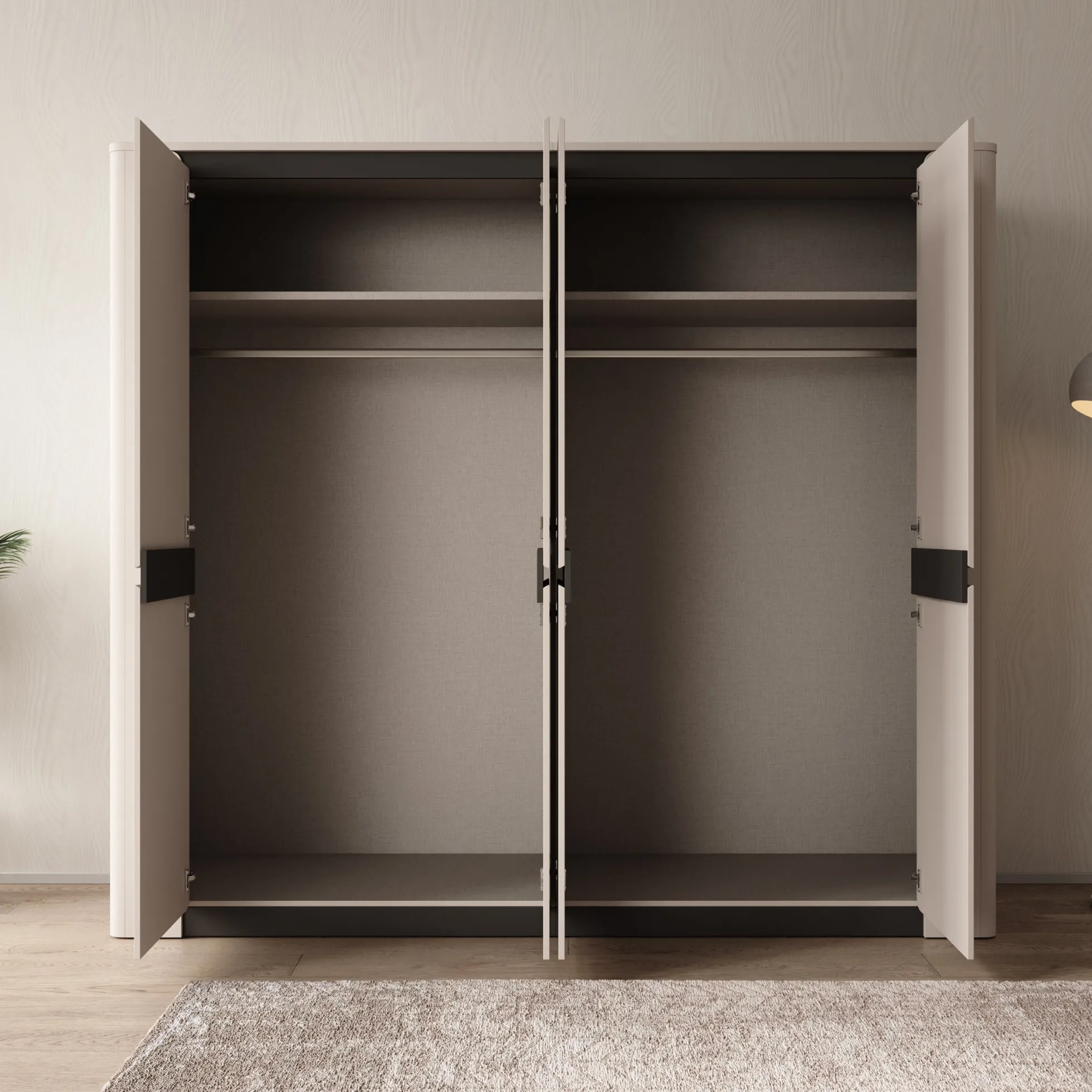 Vexon - Kledingkast met 4 deuren - Beige/Zwart - 240x63x214