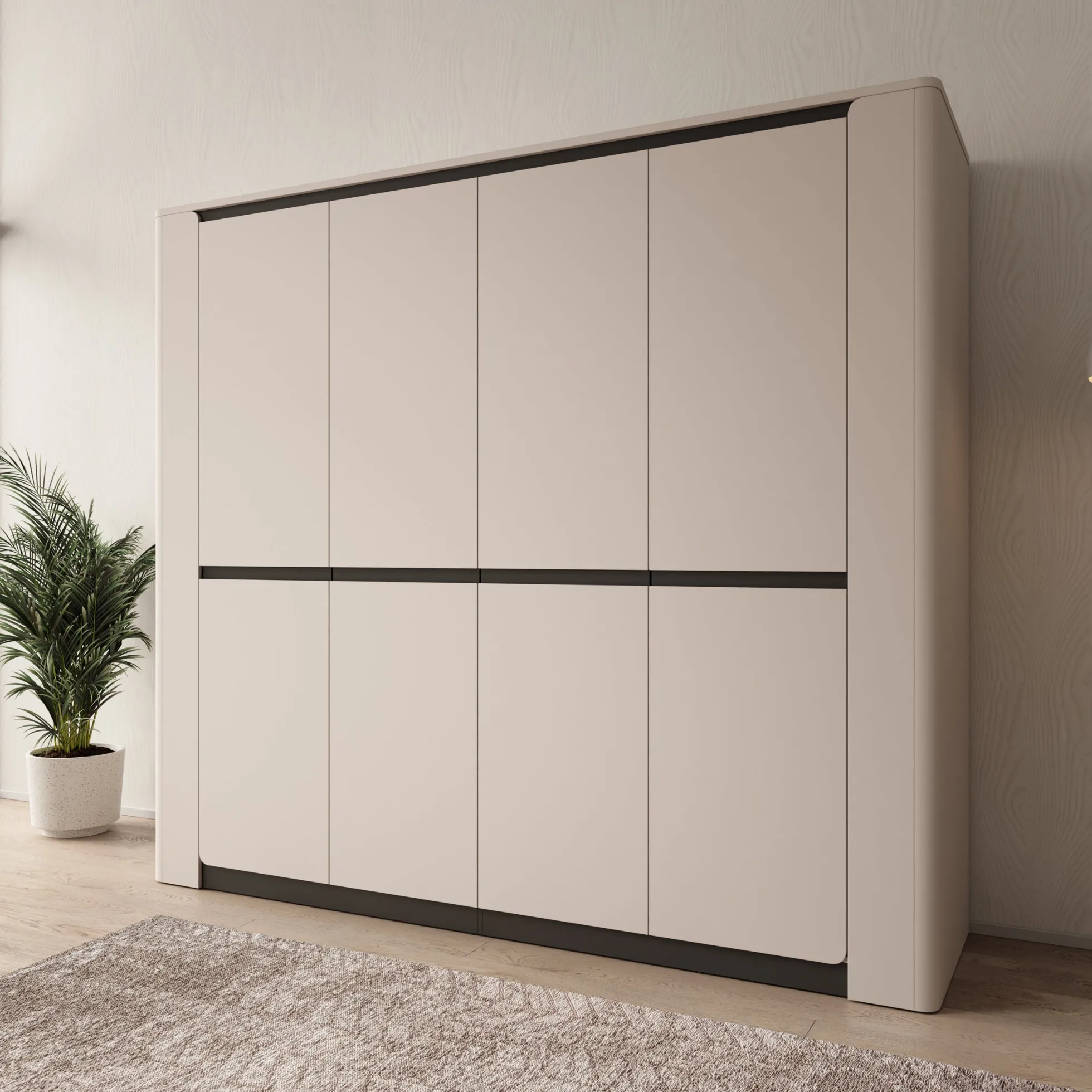 Vexon - Kledingkast met 4 deuren - Beige/Zwart - 240x63x214
