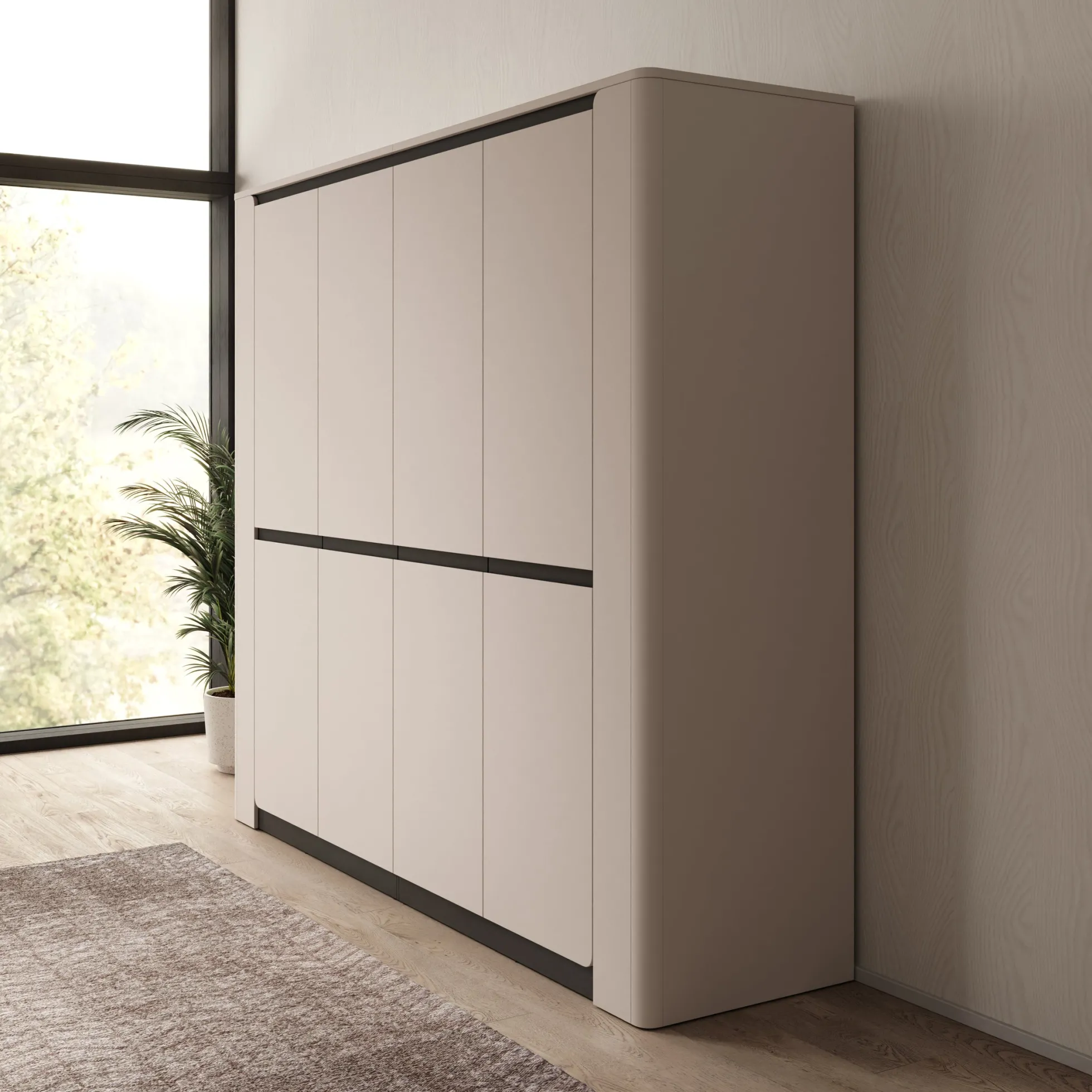 Vexon - Kledingkast met 4 deuren - Beige/Zwart - 240x63x214