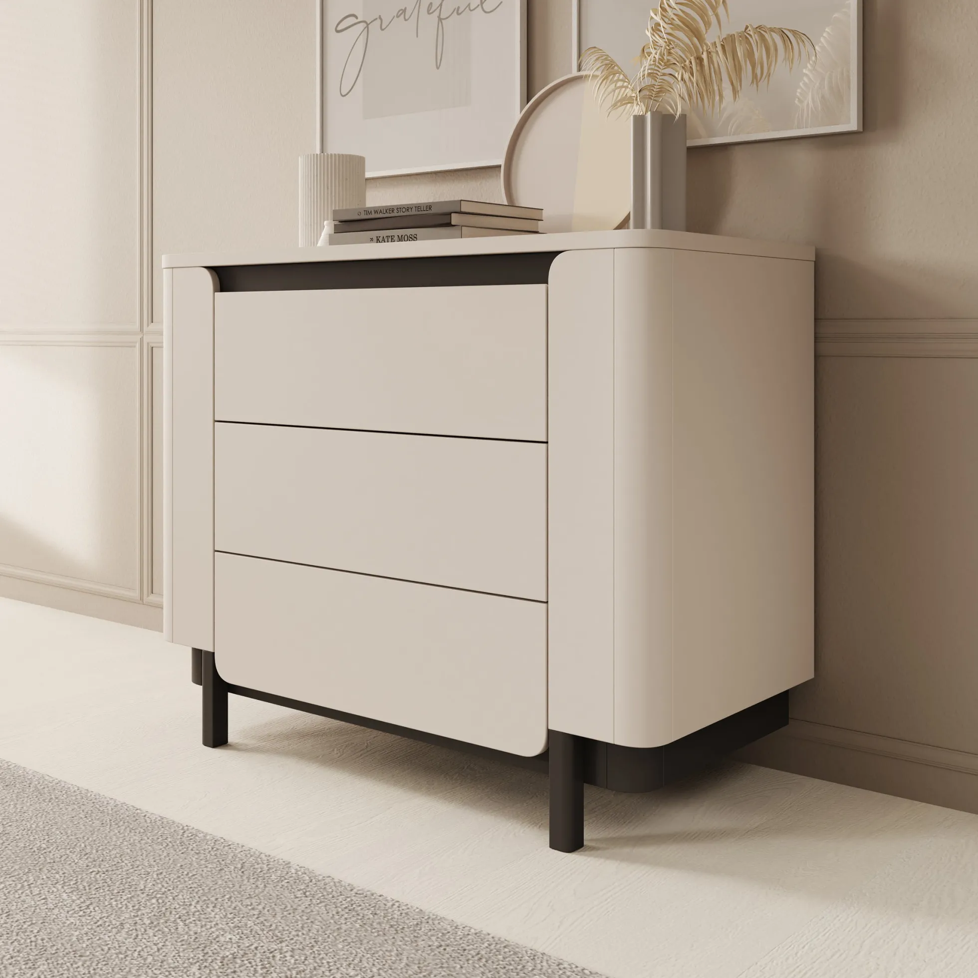 Vexon - Ladekast - Beige/Zwart - 96x45x78 cm