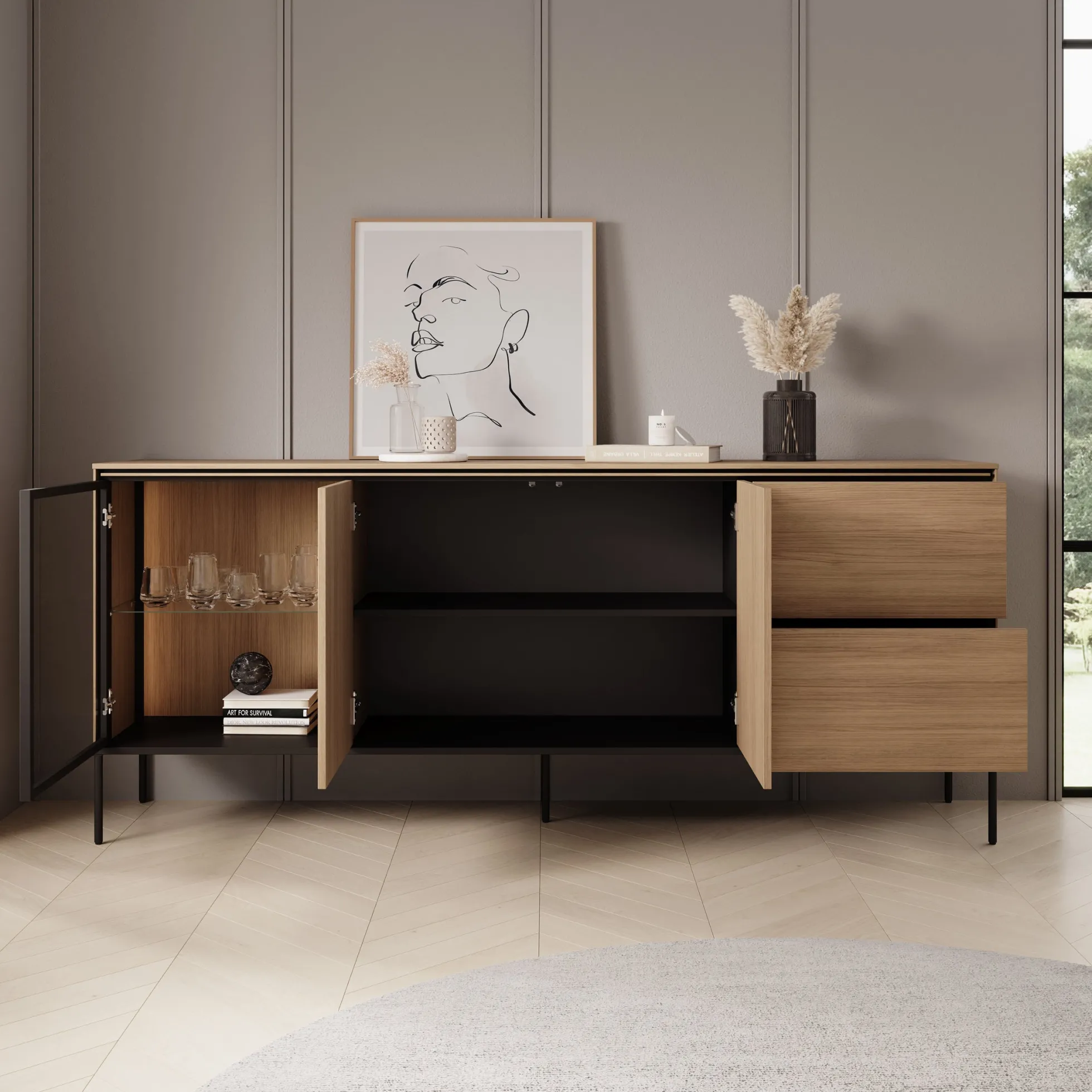 Vicious - Dressoir met LED - Eiken - 201x41x85 cm