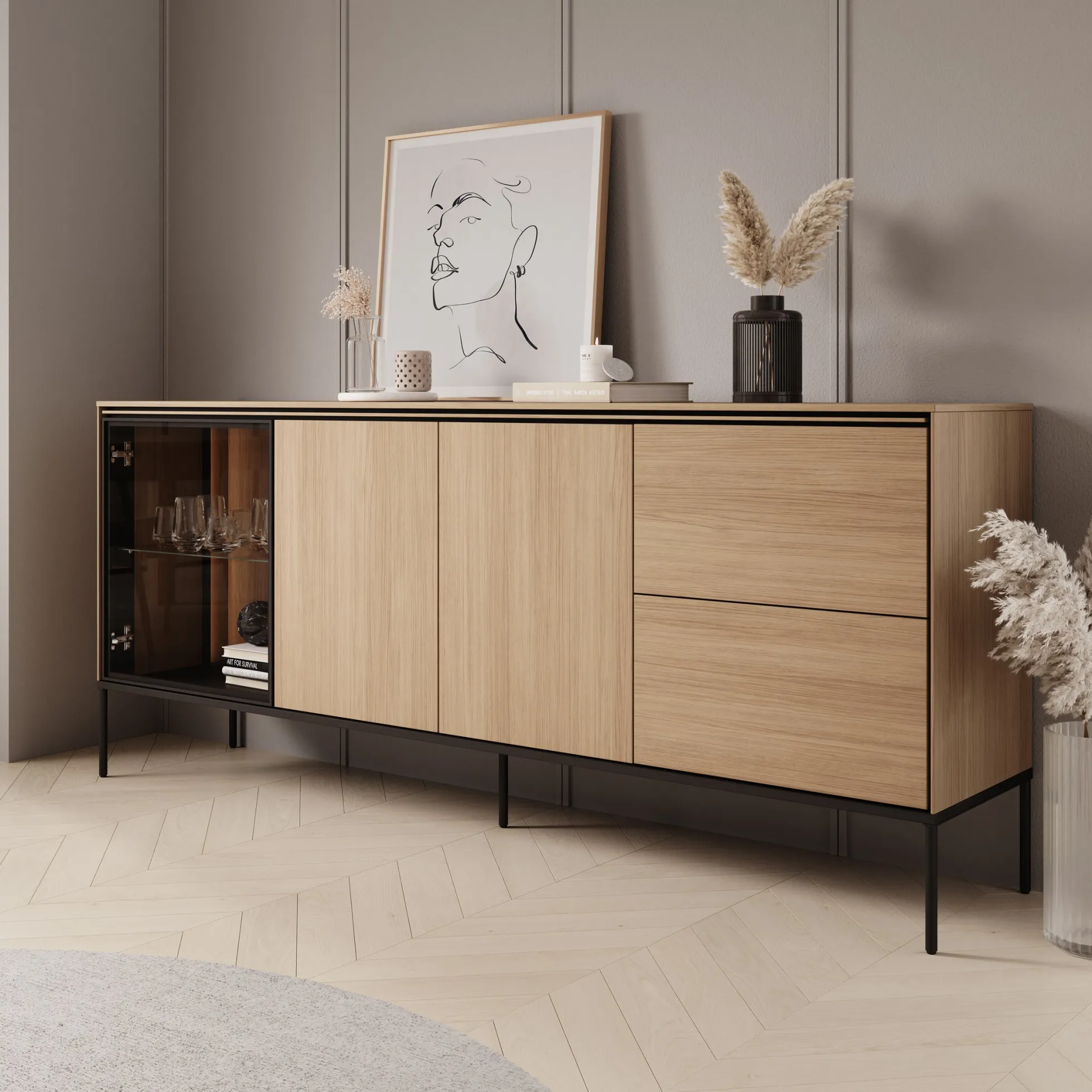 Vicious - Dressoir met LED - Eiken - 201x41x85 cm