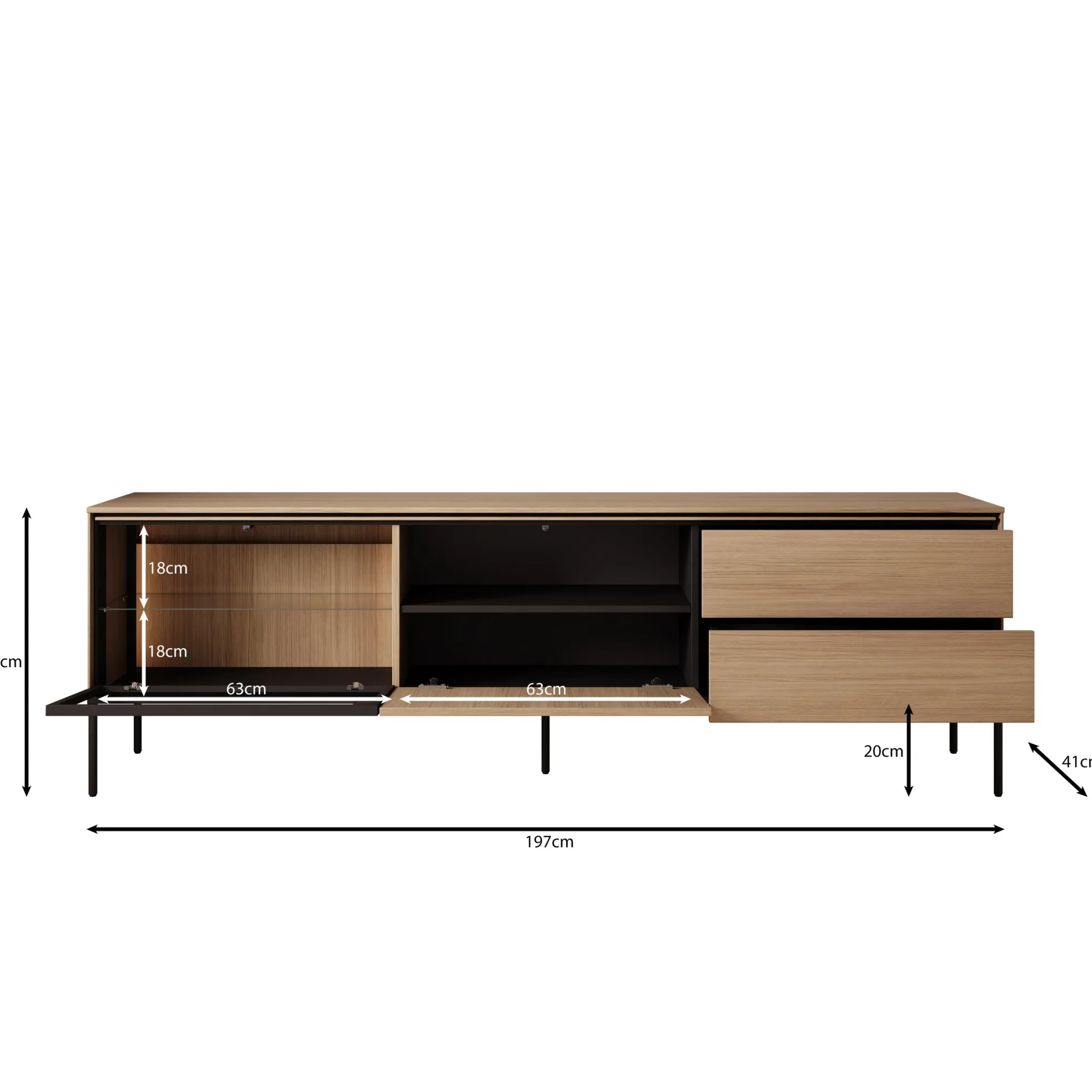 Vicious - TV-Meubel met LED - Eiken - 197x41x62 cm
