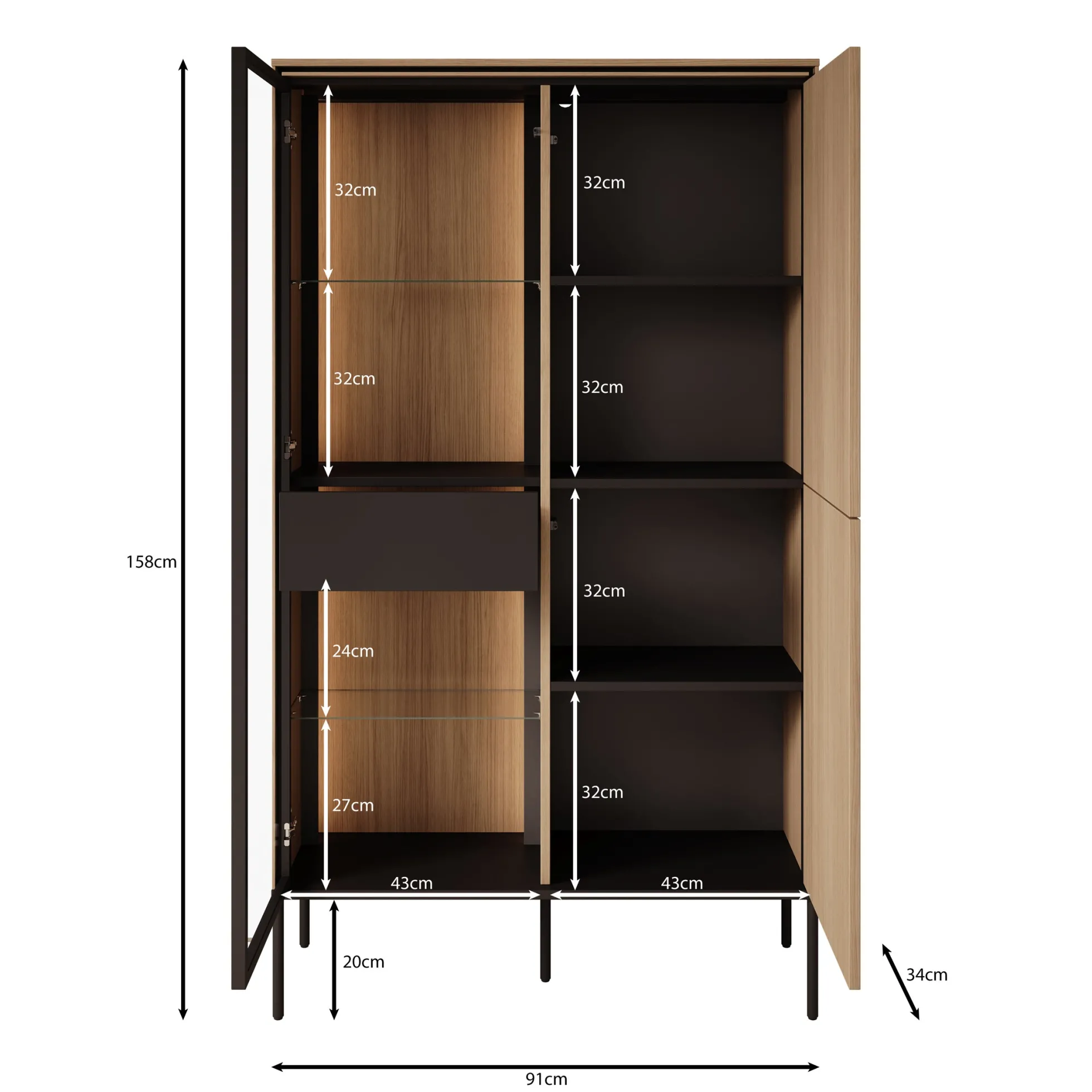 Vicious - Vitrinekast - Eiken - 91x34x158 cm