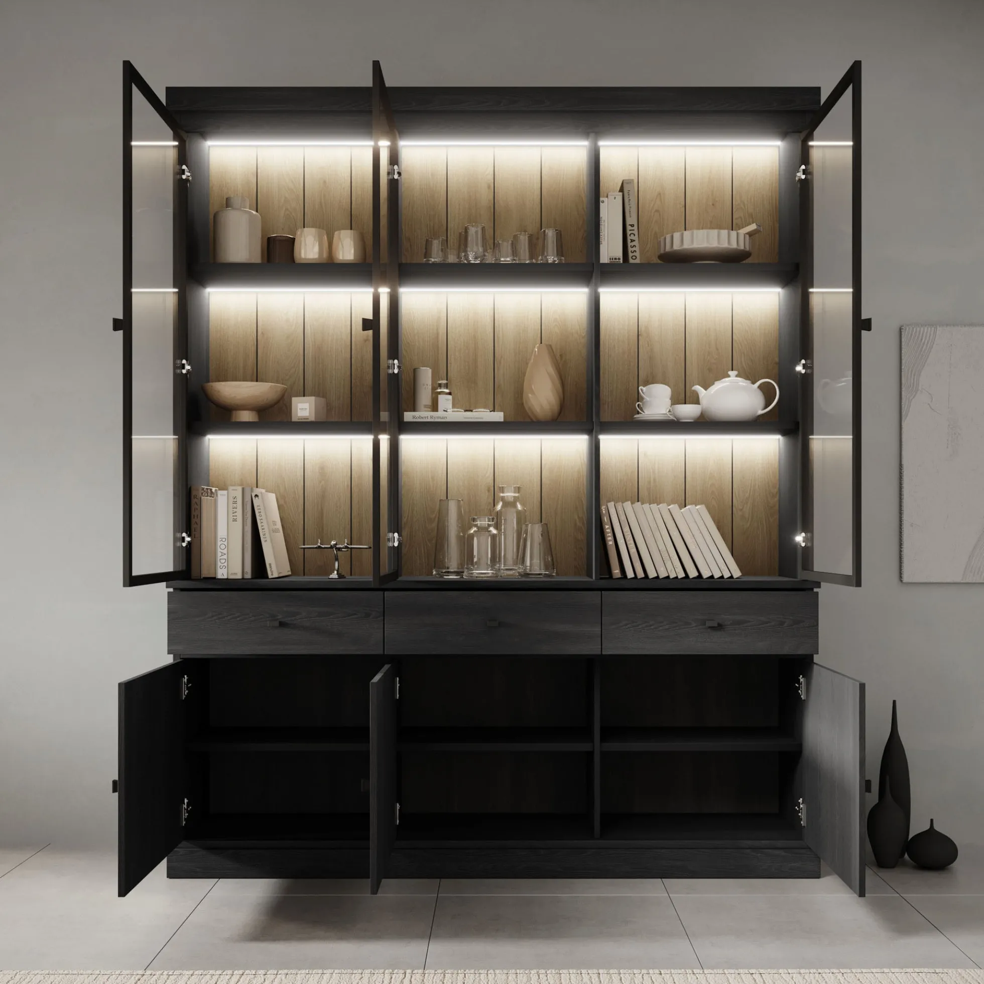 Vince 2 - Buffetkast - Zwart - 182x40x220 cm
