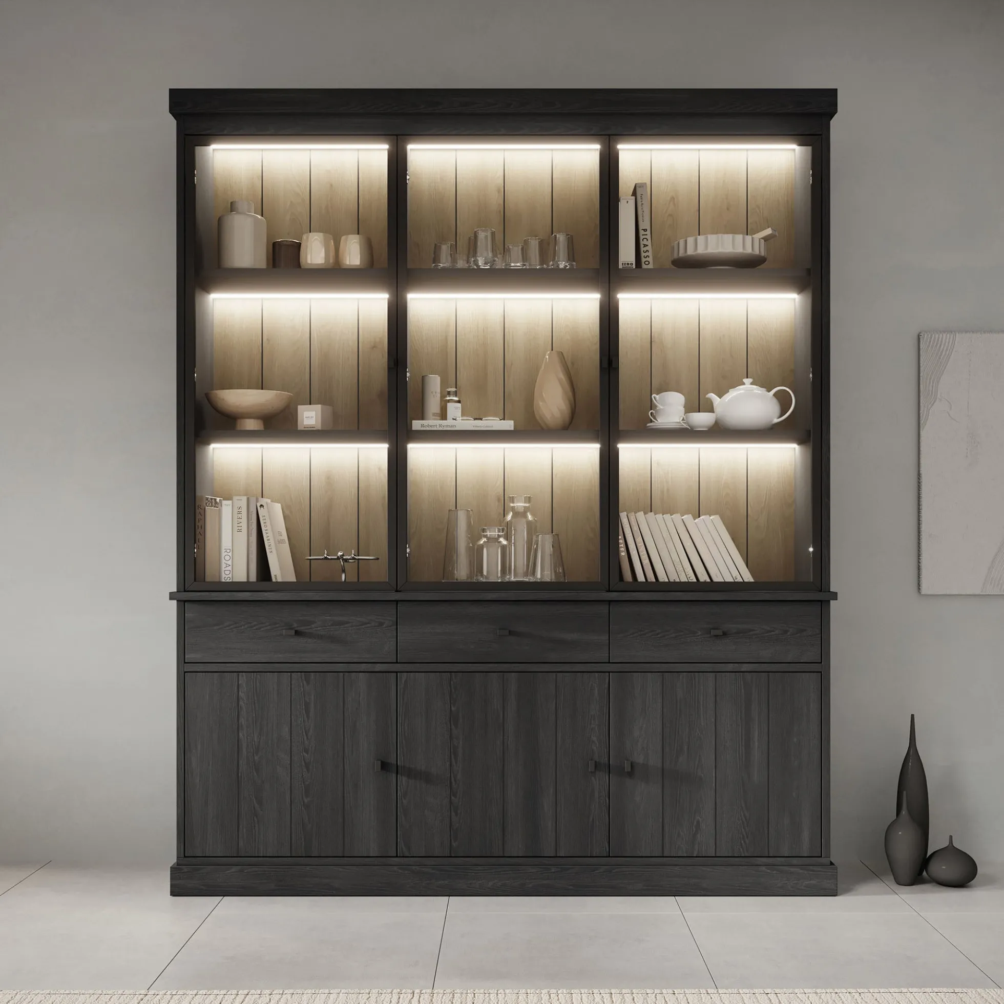 Vince 2 - Buffetkast - Zwart - 182x40x220 cm