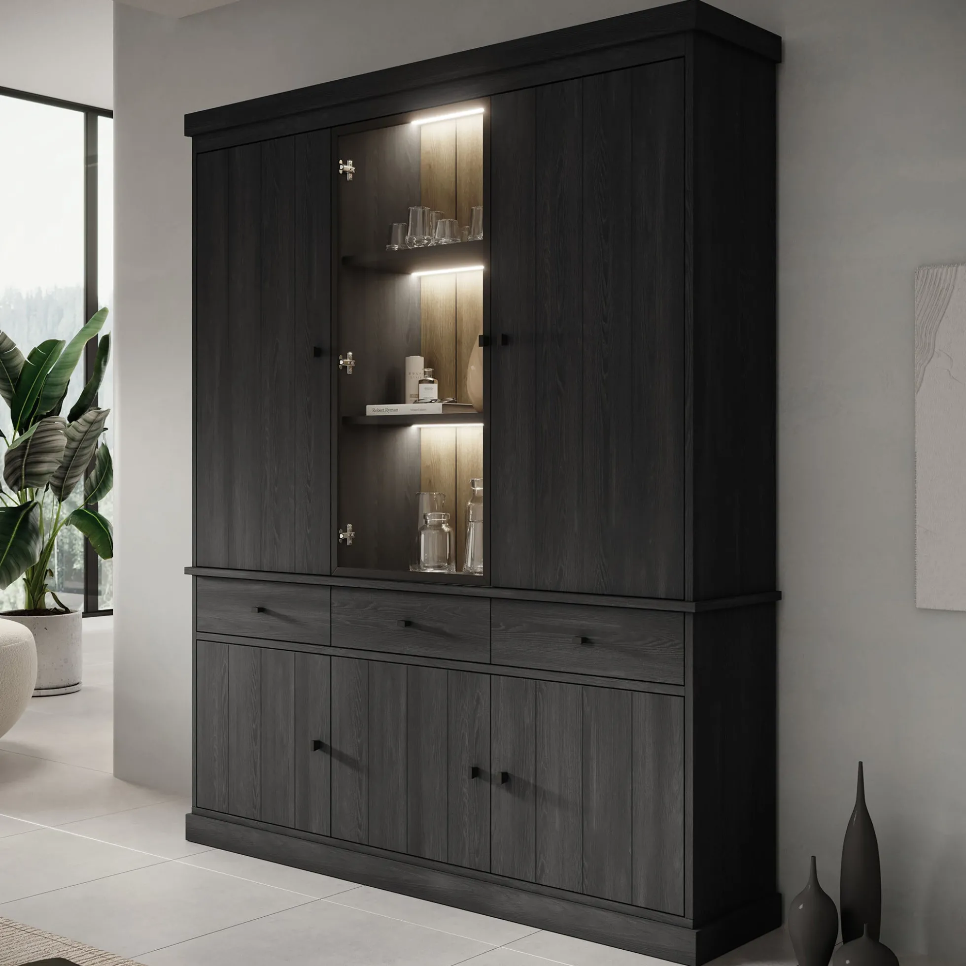 Vince 3 - Buffetkast - Zwart - 182x40x220 cm