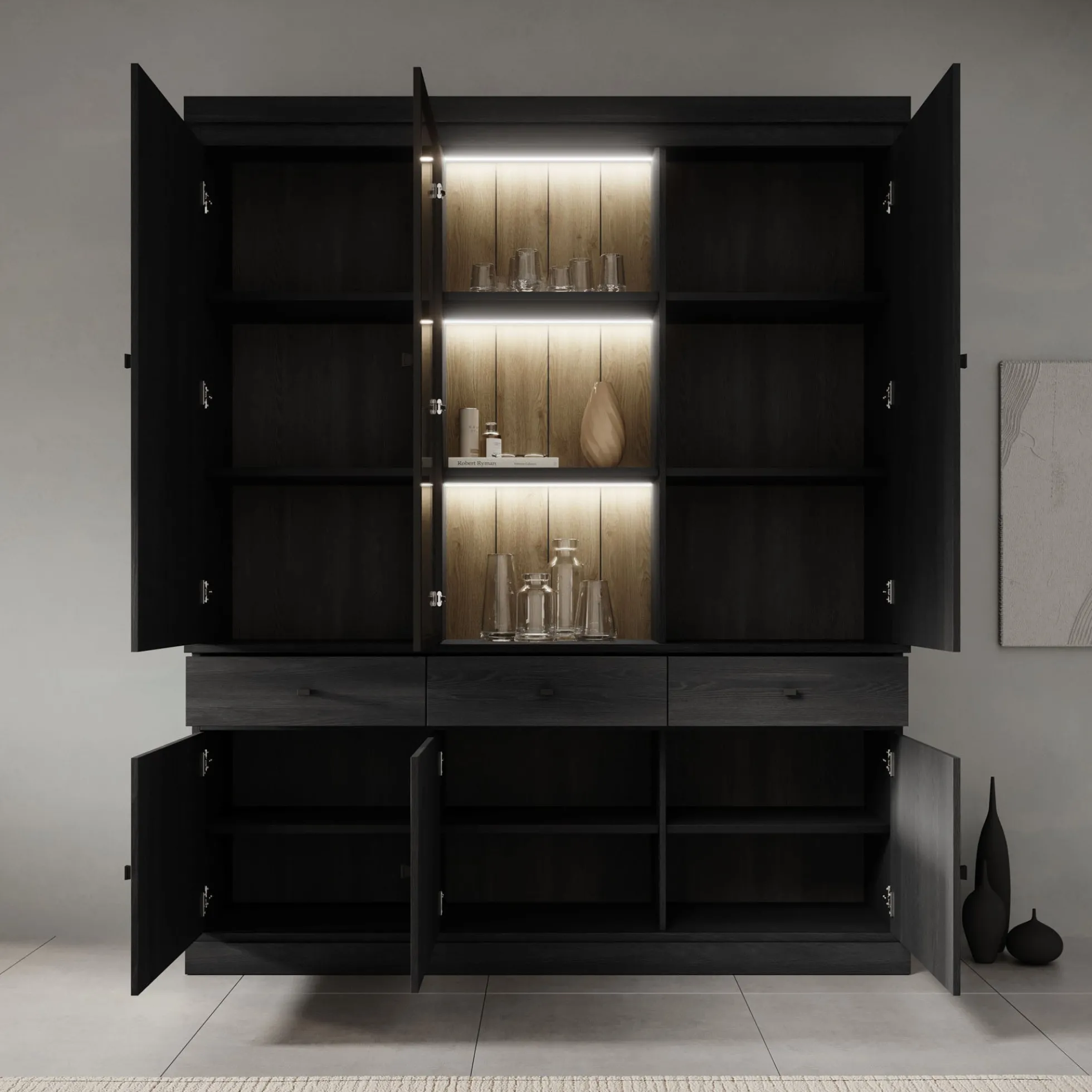 Vince 3 - Buffetkast - Zwart - 182x40x220 cm