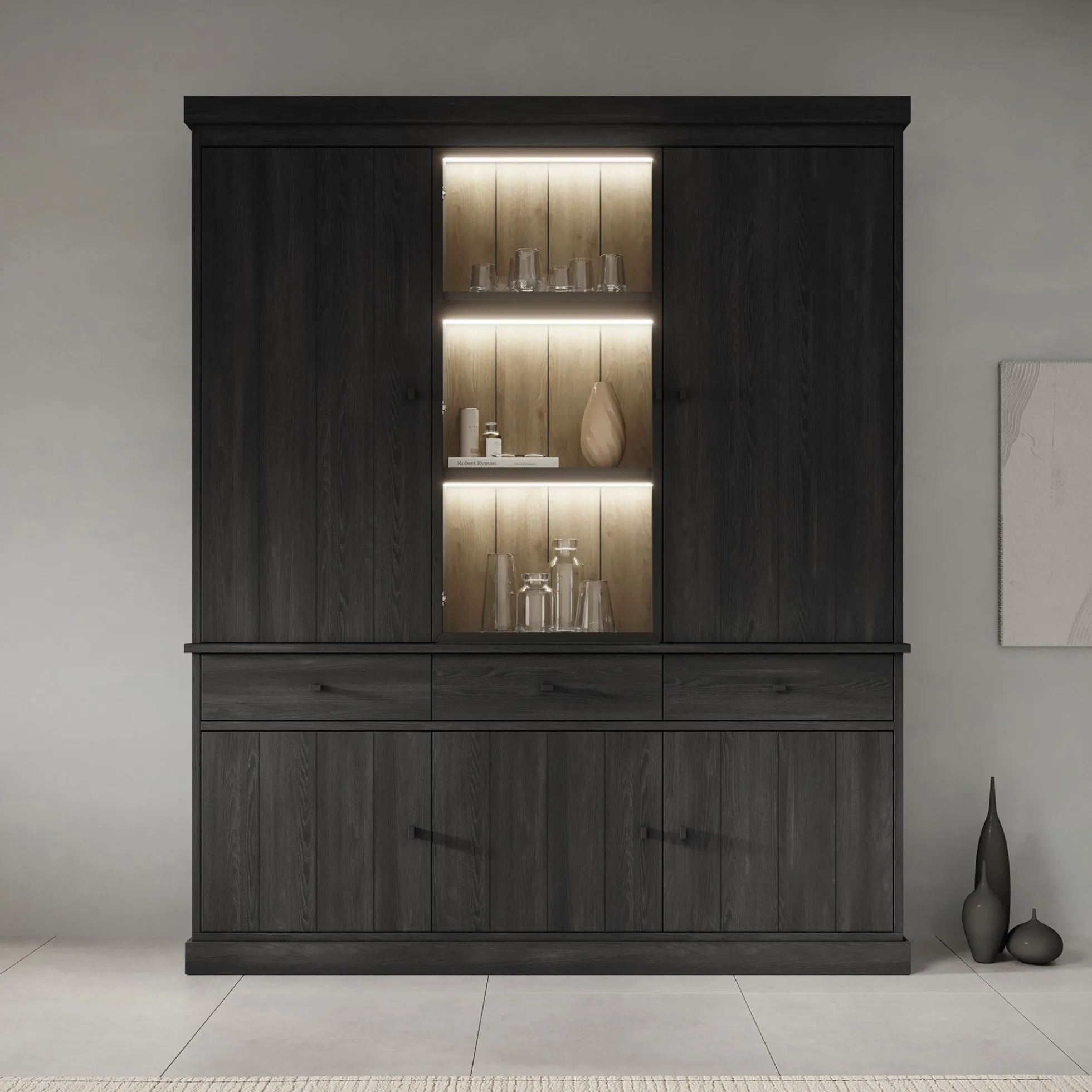 Vince 3 - Buffetkast - Zwart - 182x40x220 cm