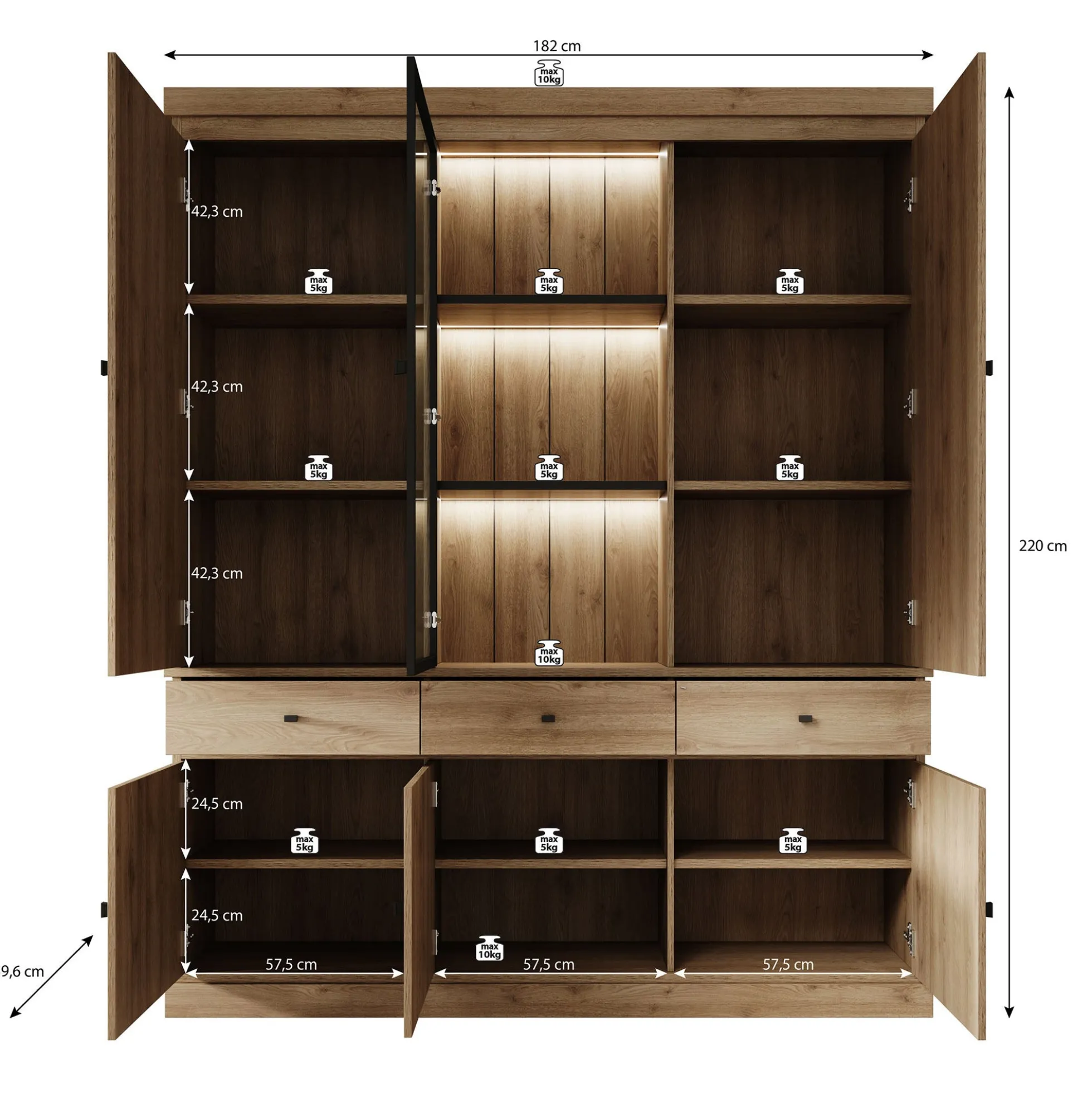Vince 3 - Buffetkast - Zwart - 182x40x220 cm