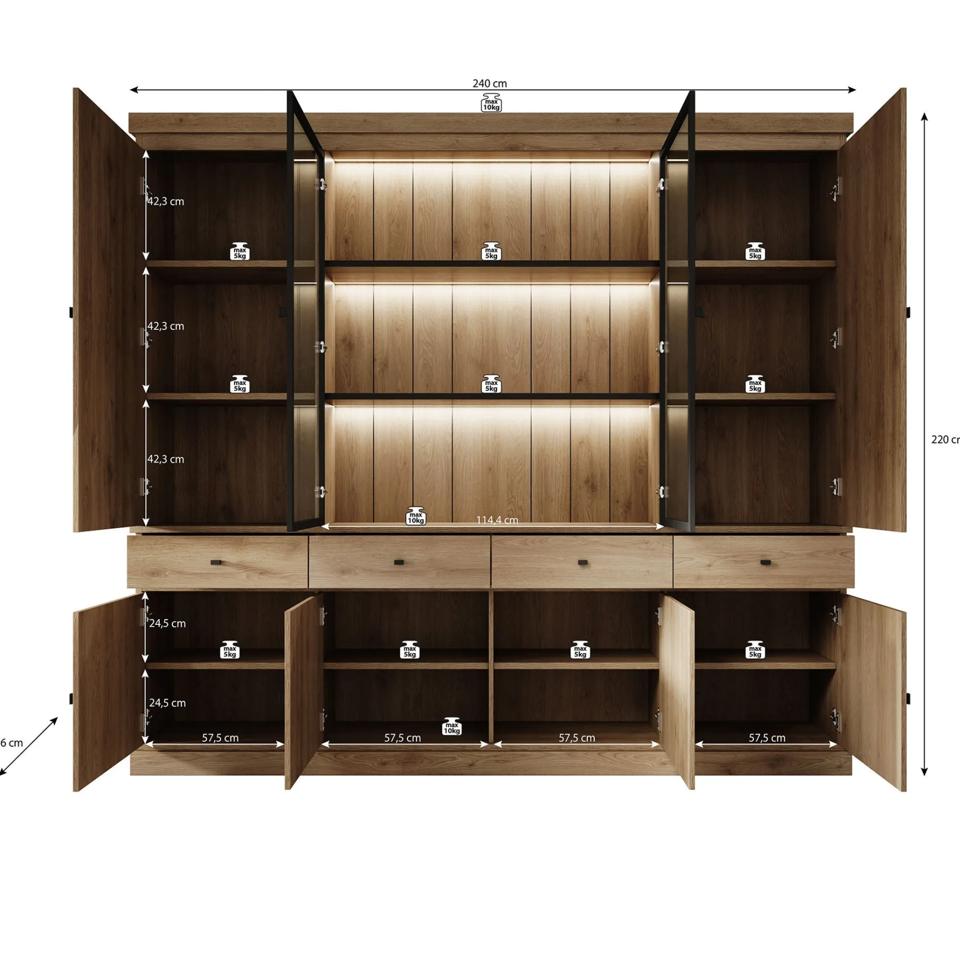 Vince 4 - Buffetkast - Zwart - 240x40x220 cm