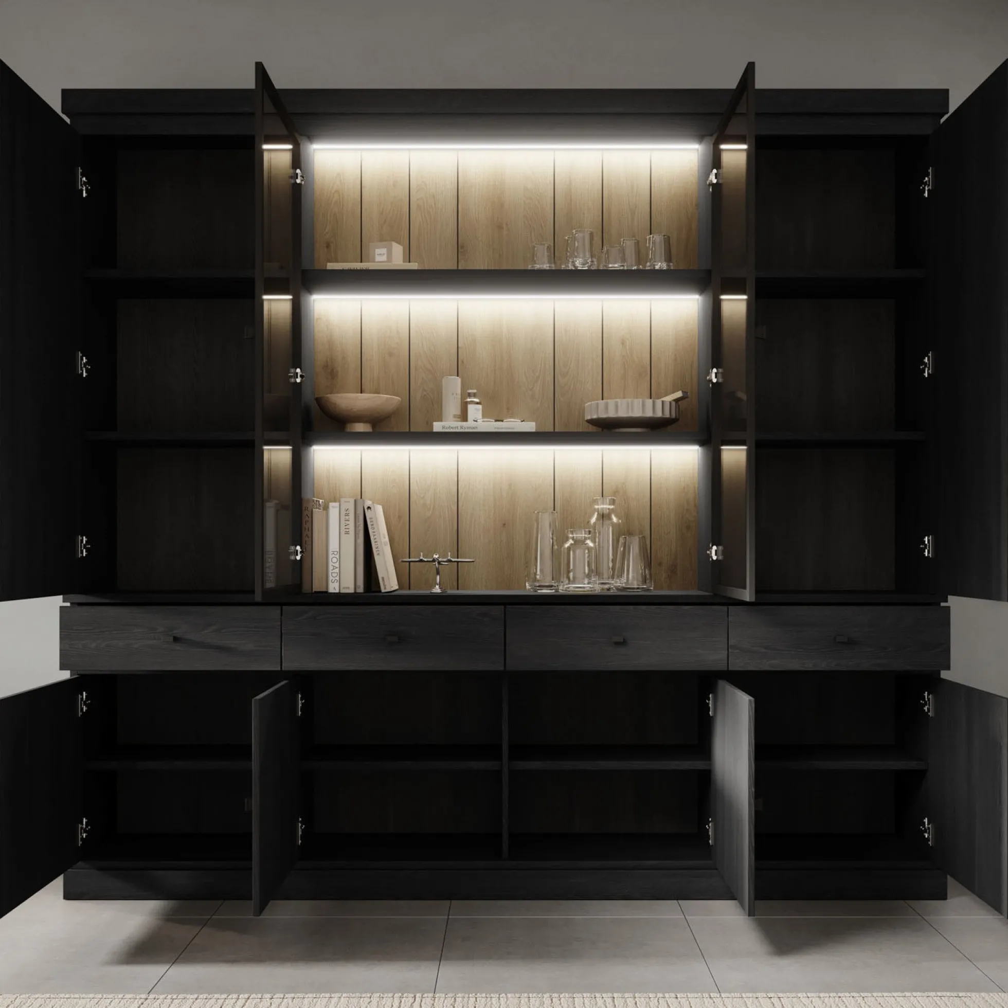 Vince 4 - Buffetkast - Zwart - 240x40x220 cm