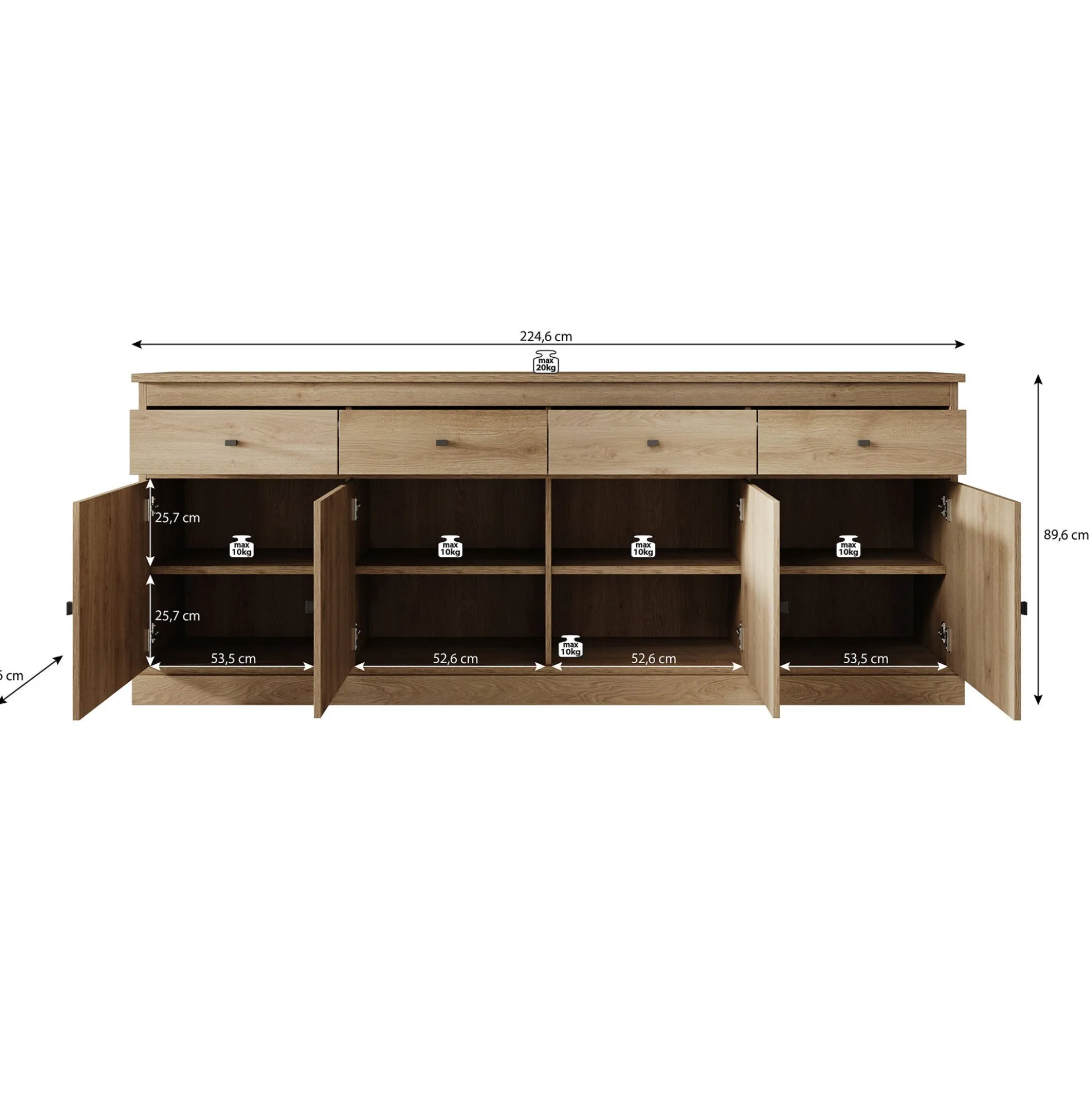 Vince - Dressoir - Eiken - 225x50x90 cm
