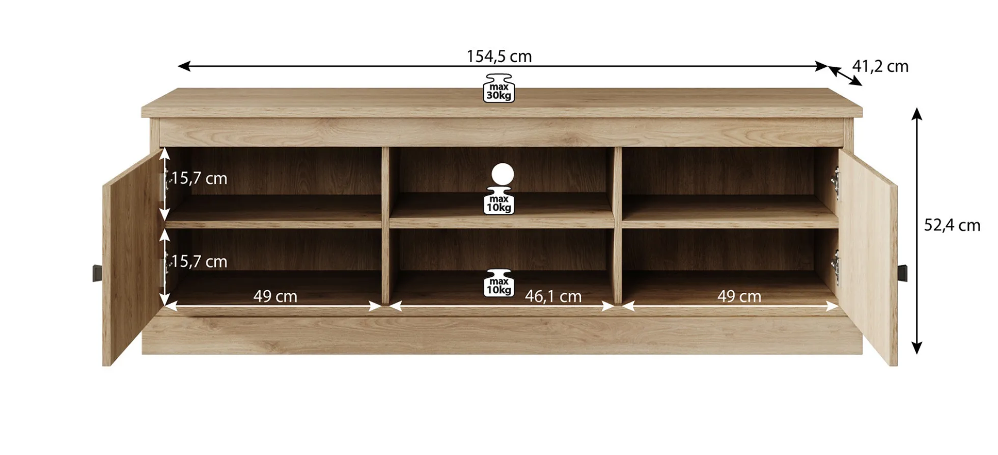 Vince - TV-Meubel met 2 deuren - Eiken - 155 cm