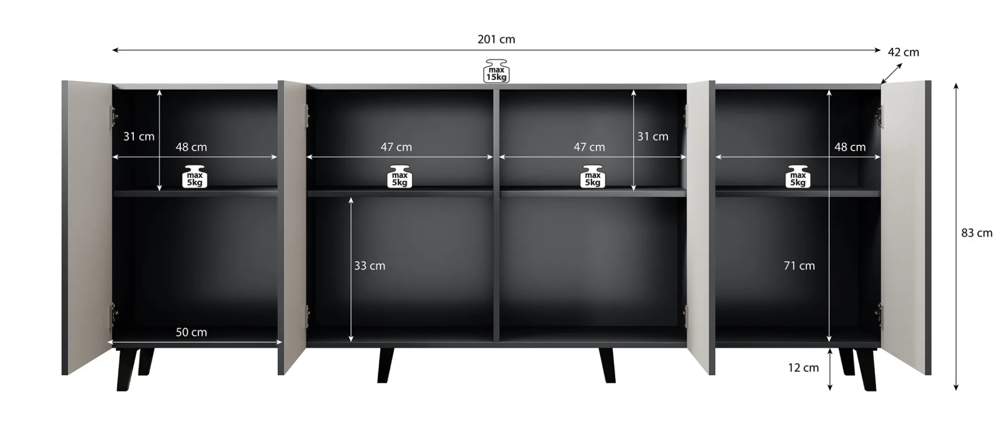Vintar - Dressoir - Antraciet - 201x42x83 cm