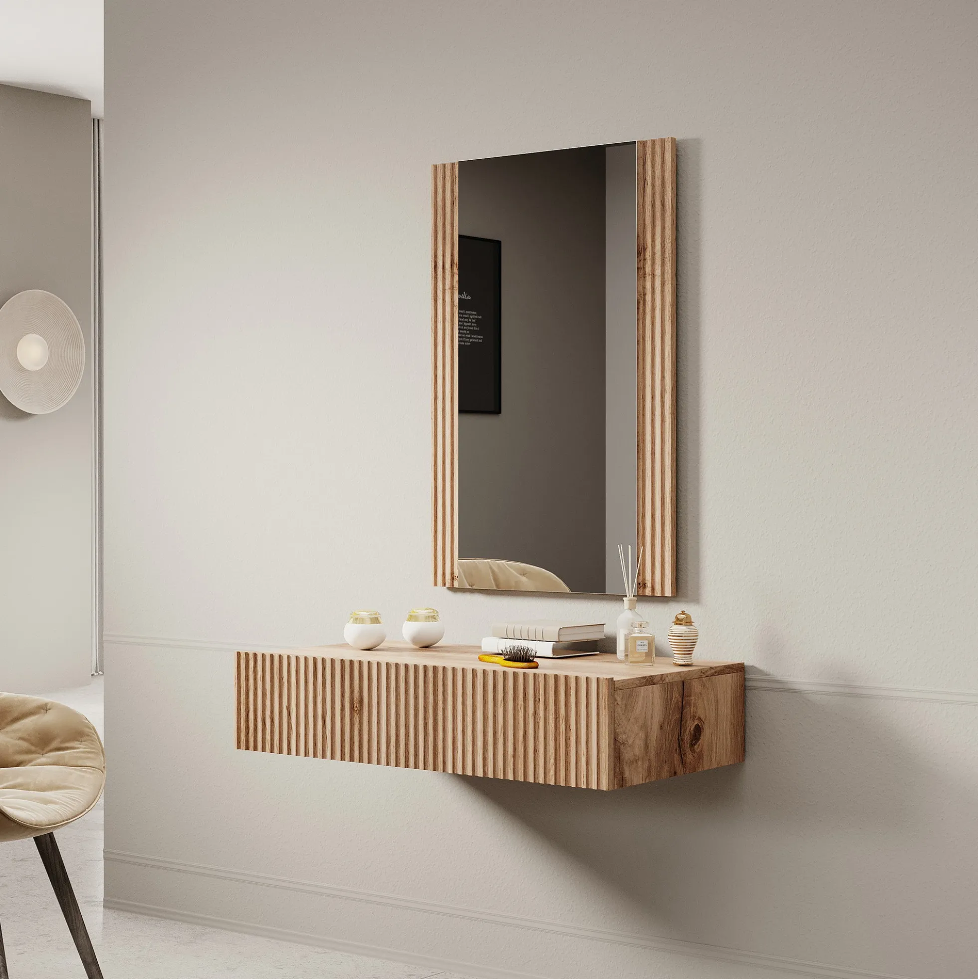 Vintar - Kaptafel met spiegel - Eiken - 80x42 cm