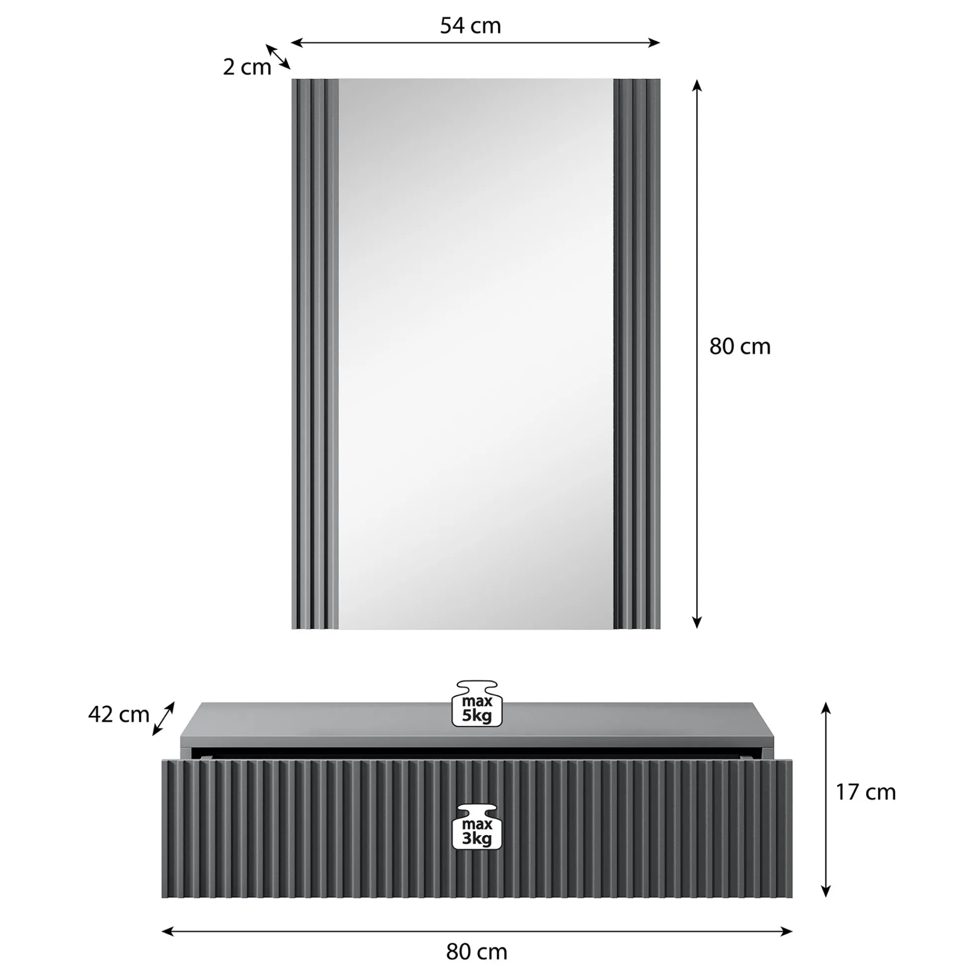 Vintar - Kaptafel met spiegel - Eiken - 80x42 cm