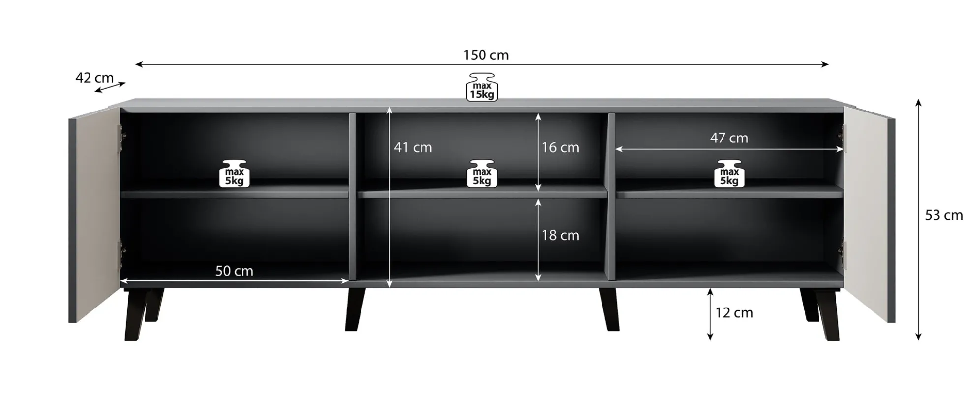 Vintar - TV-Meubel - Antraciet - 150 cm
