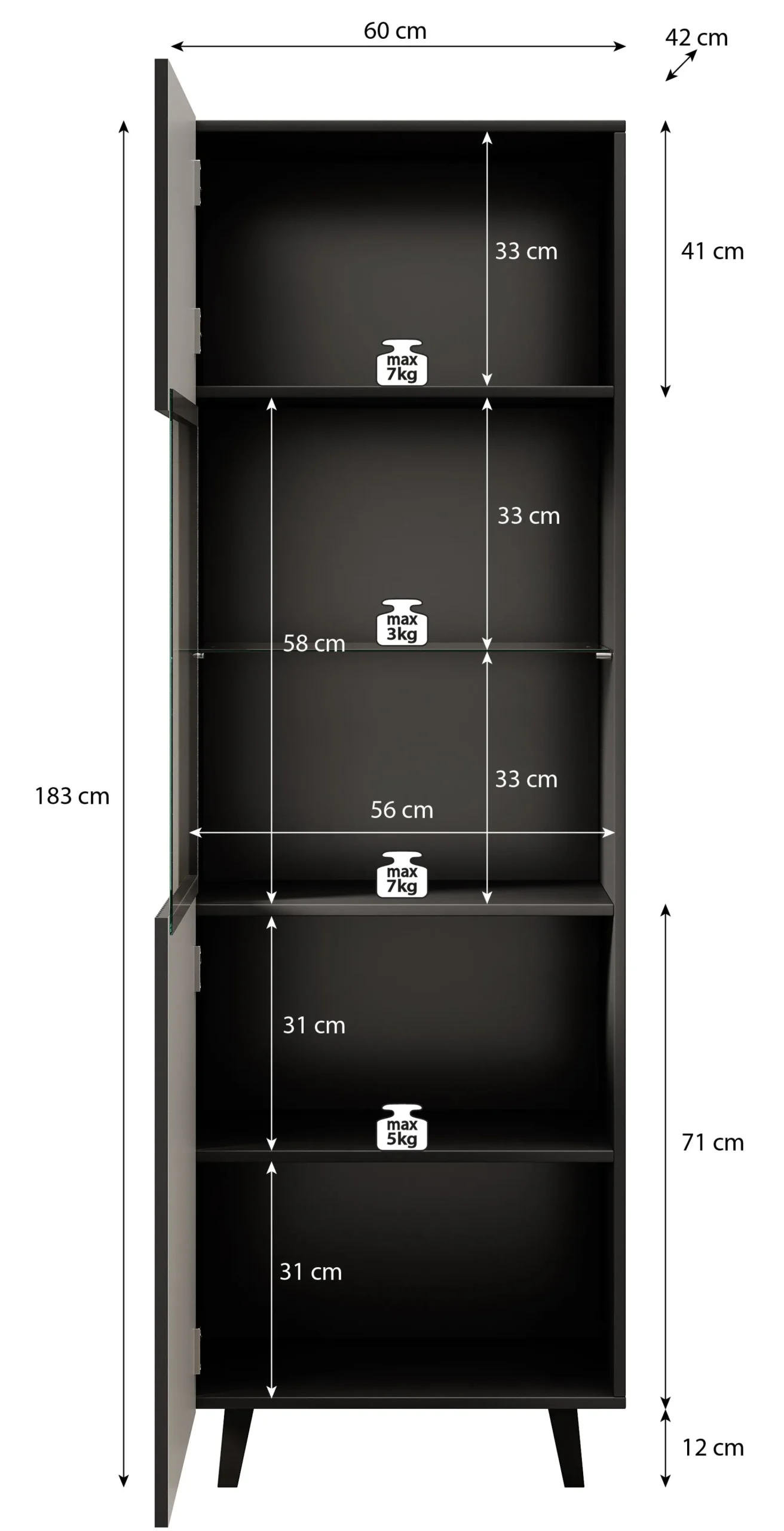 Vintar - Vitrinekast - Eiken - 60x42x183 cm