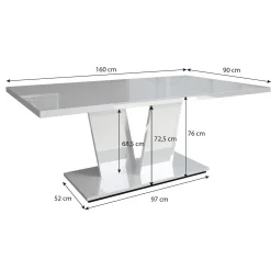 Violin - Eetkamertafel - Wit - 160x90x76 cm