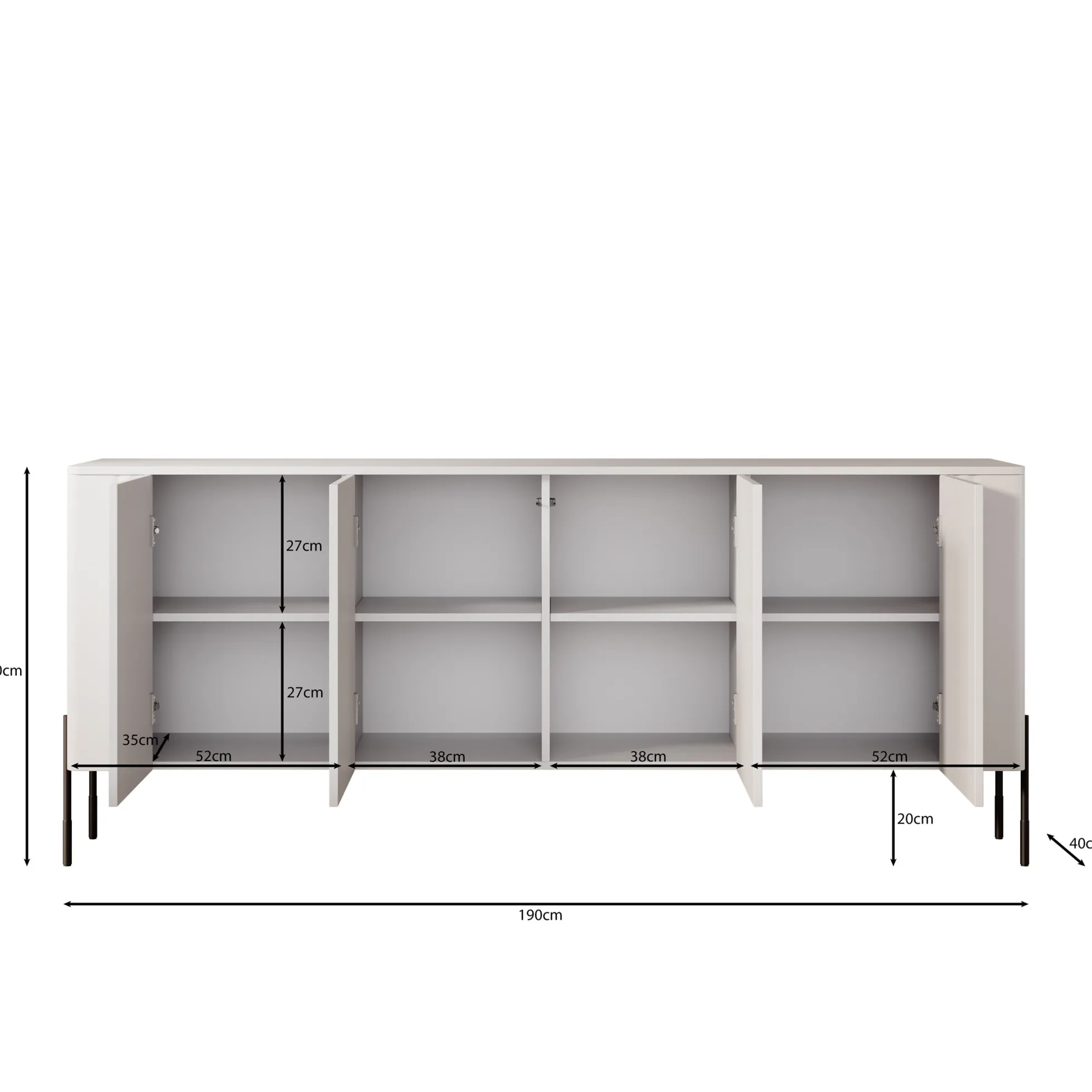Vivi - Dressoir - Wit - 190x40x80 cm