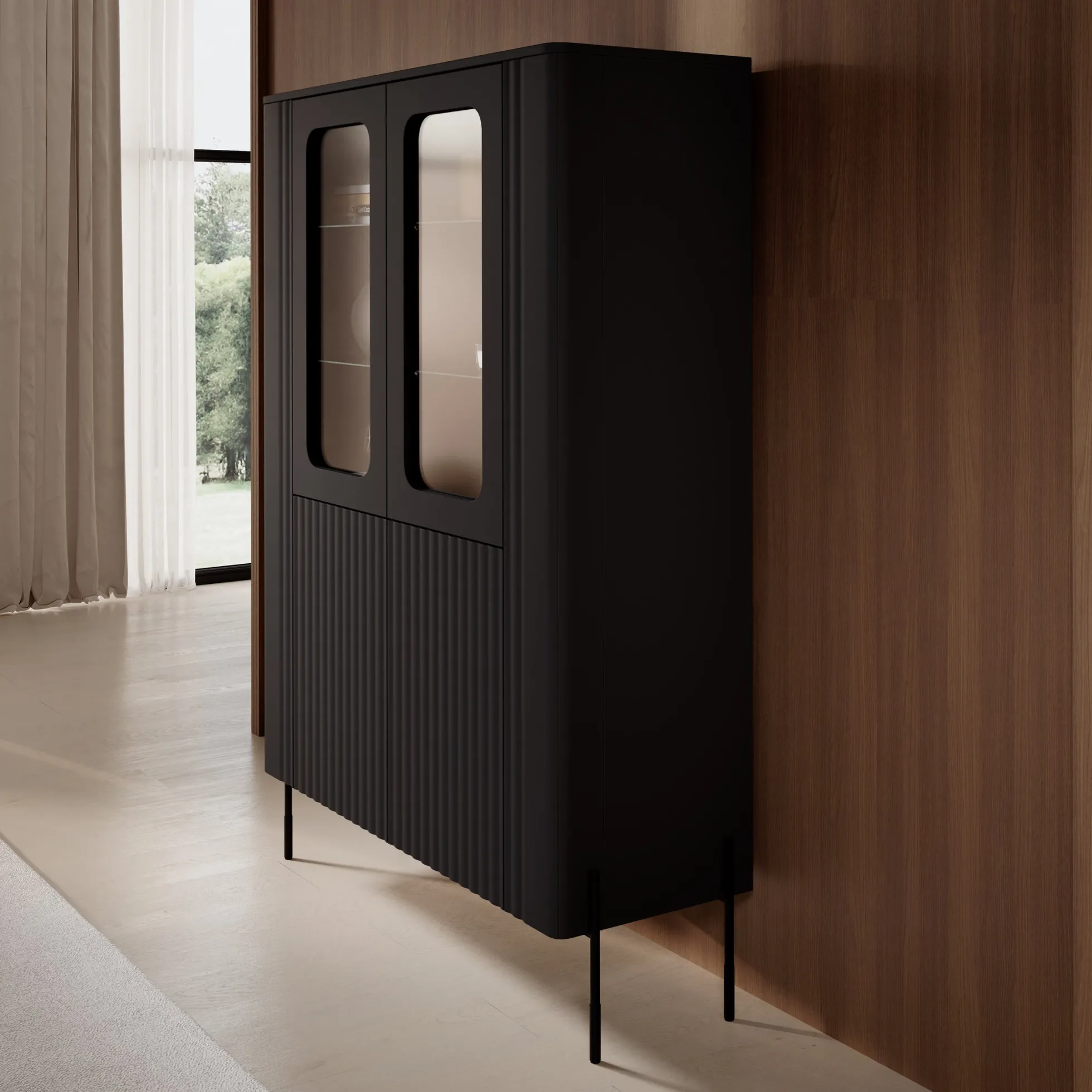 Vivi - Vitrinekast - Zwart - 110x40x160 cm