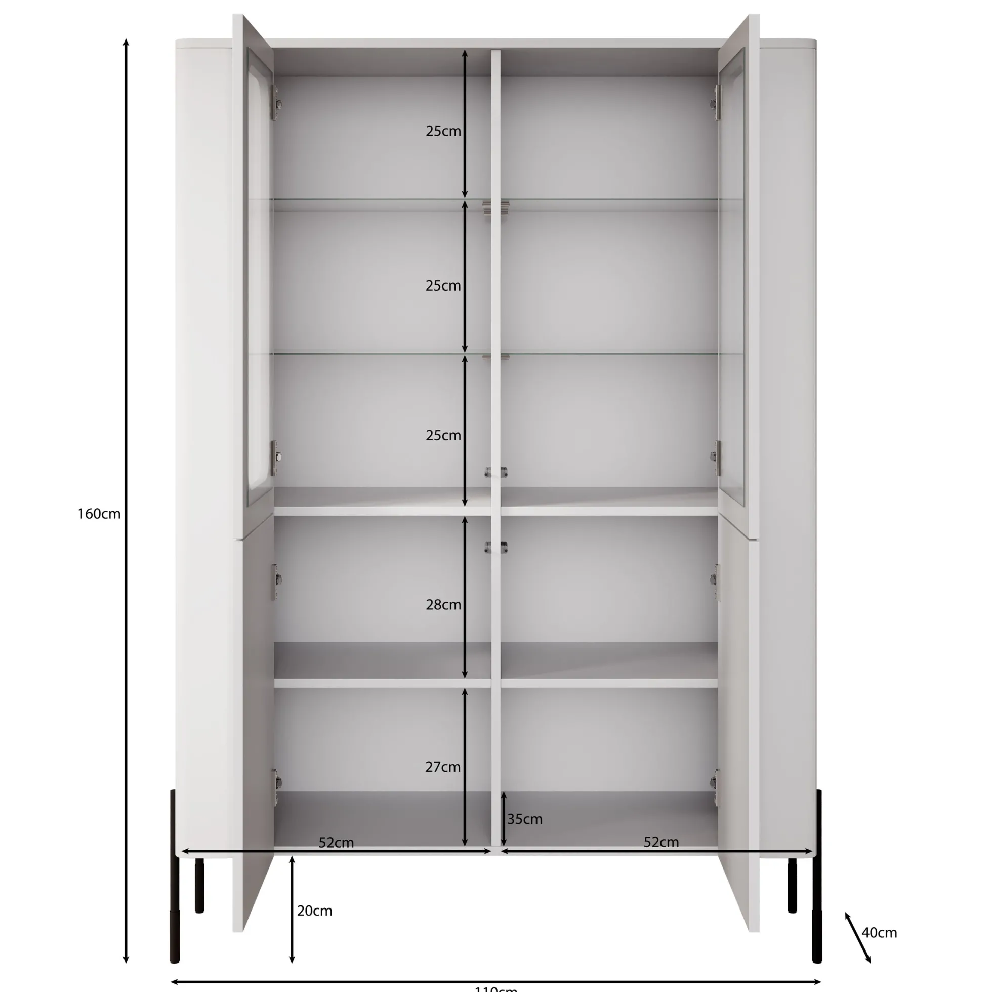 Vivi - Vitrinekast - Zwart - 110x40x160 cm