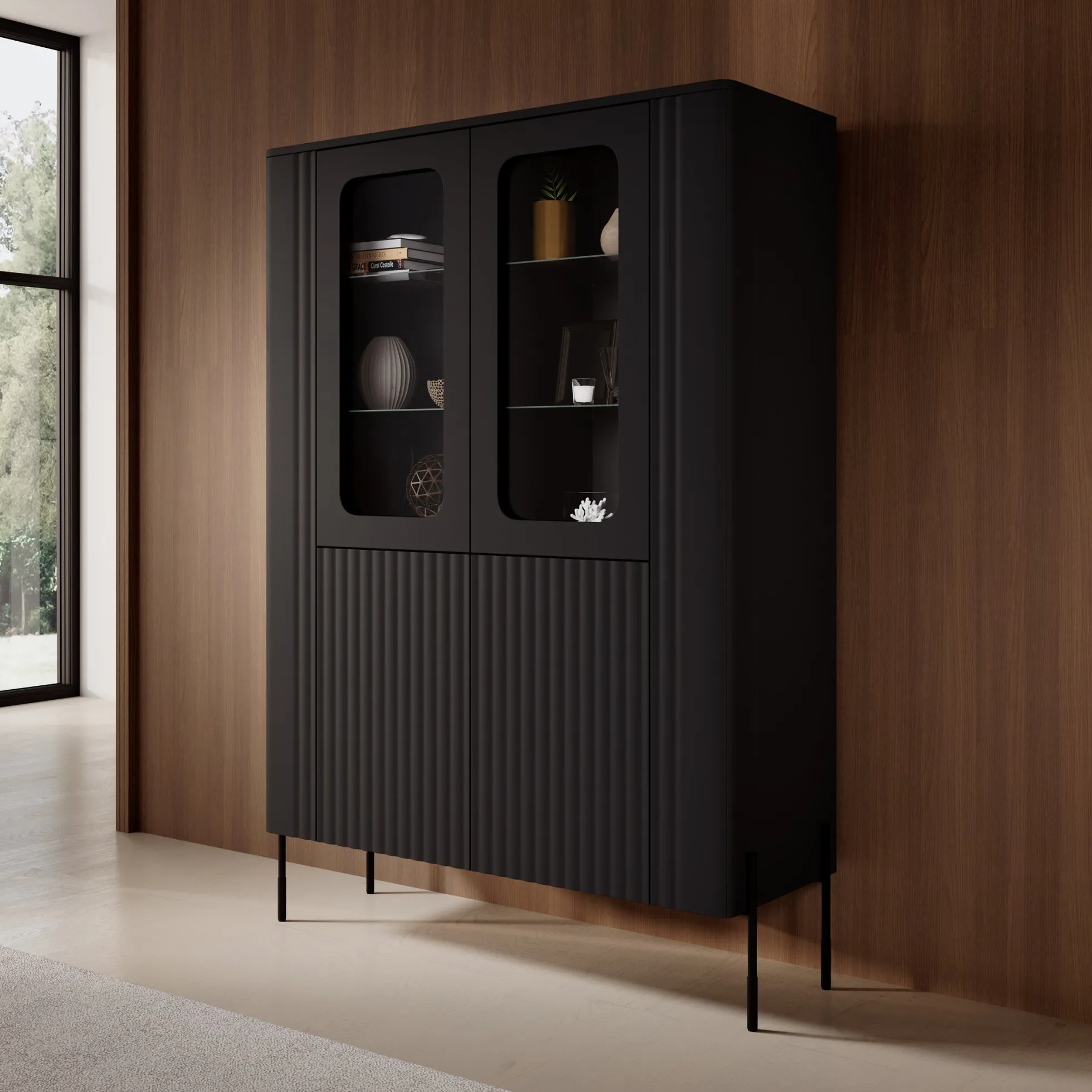 Vivi - Vitrinekast - Zwart - 110x40x160 cm