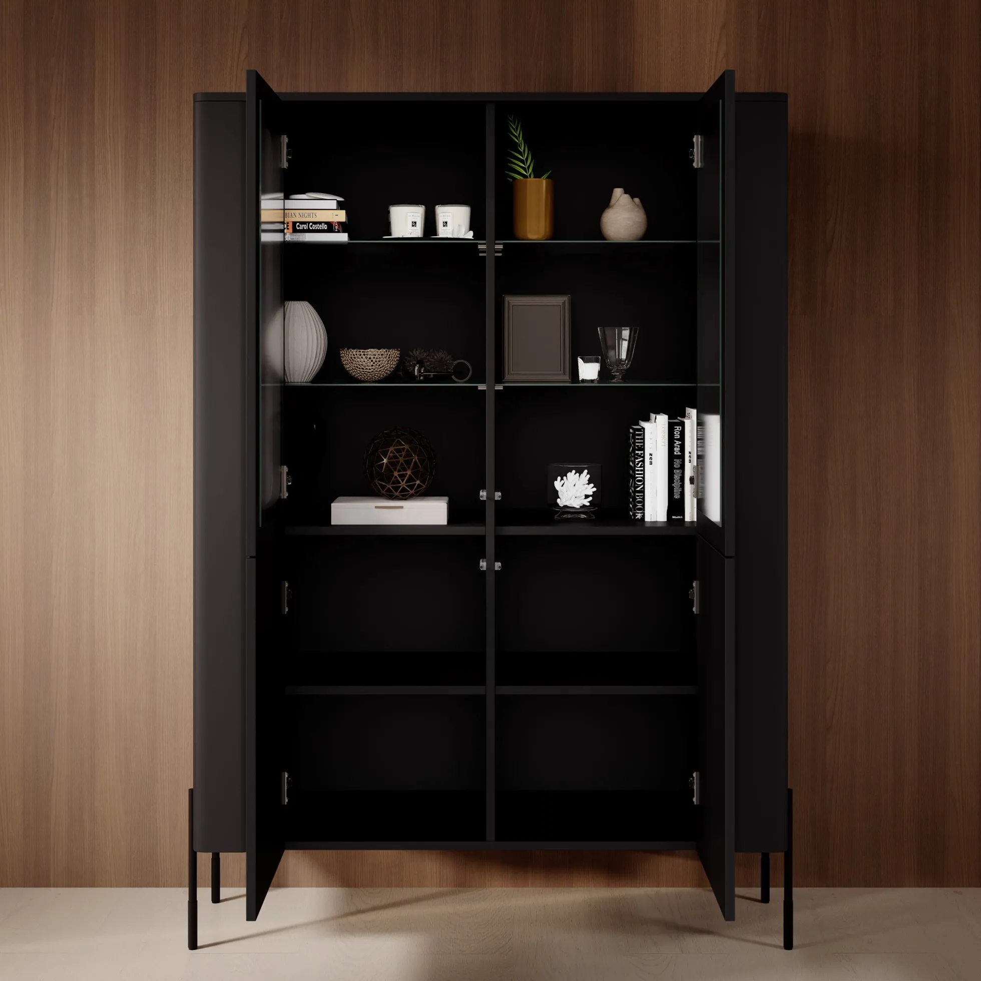 Vivi - Vitrinekast - Zwart - 110x40x160 cm