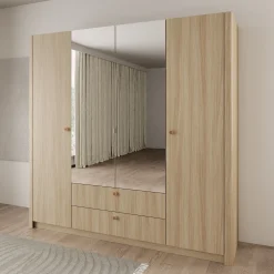 Voorne - Kledingkast met 4 deuren - Eiken - 213x55x208 cm
