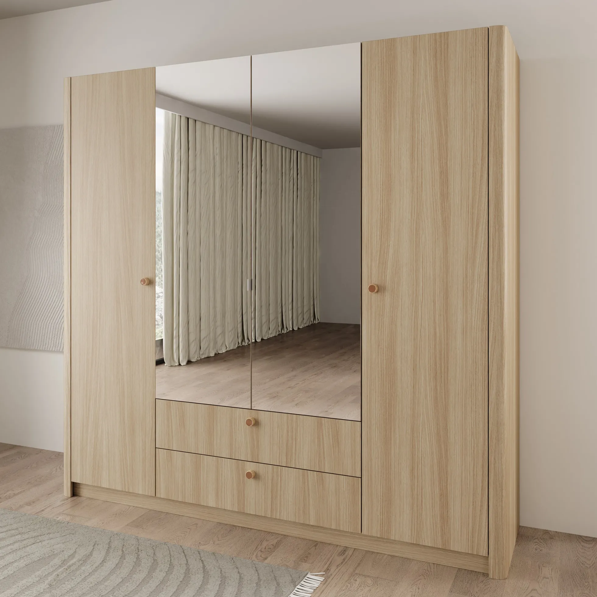 Voorne - Kledingkast met 4 deuren - Eiken - 213x55x208 cm