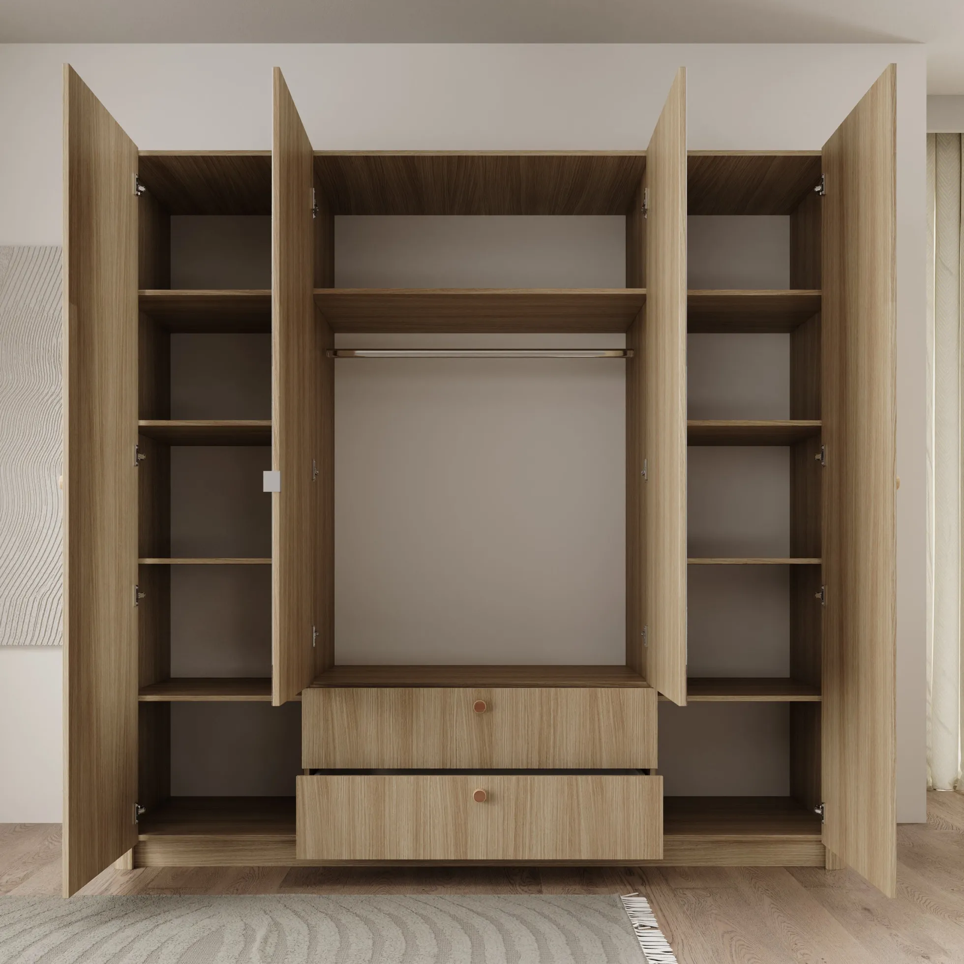Voorne - Kledingkast met 4 deuren - Eiken - 213x55x208 cm