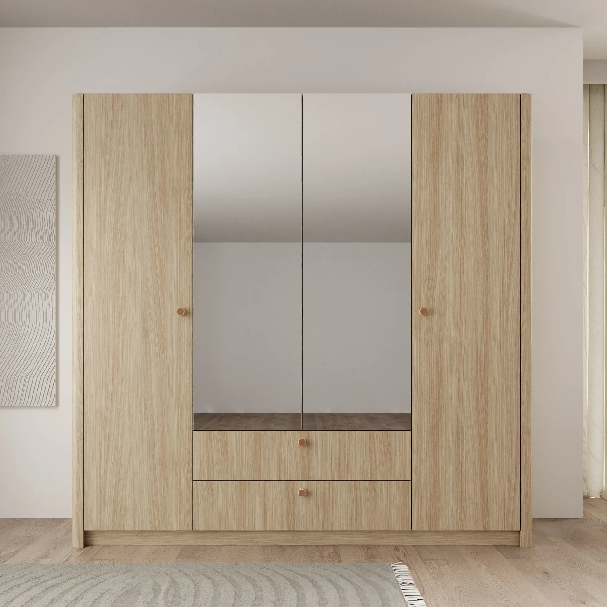 Voorne - Kledingkast met 4 deuren - Eiken - 213x55x208 cm