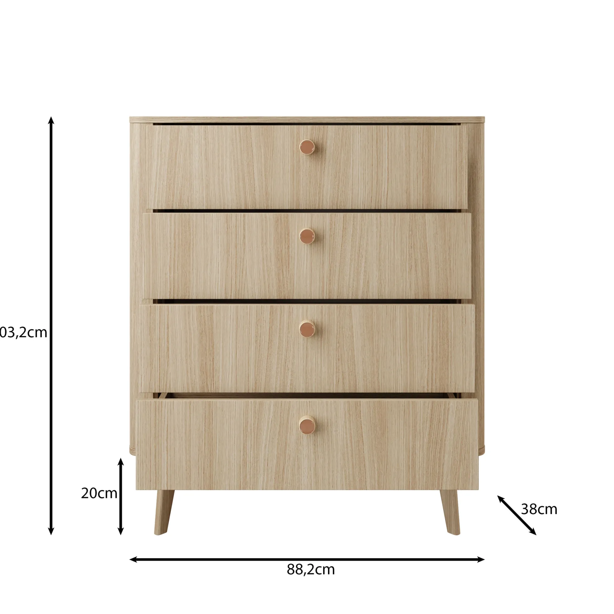 Voorne - Ladekast 4 lades - Eiken - 88x38x103 cm