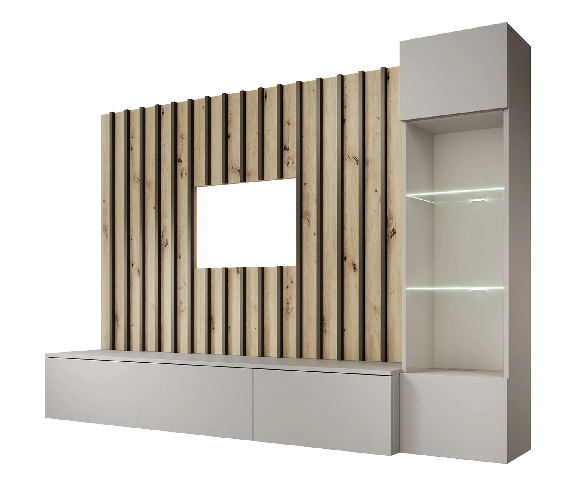 Votado 1 - Wandmeubel - Grijs/eiken - 180x35x30 cm