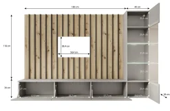 Votado 1 - Wandmeubel - Grijs/eiken - 180x35x30 cm