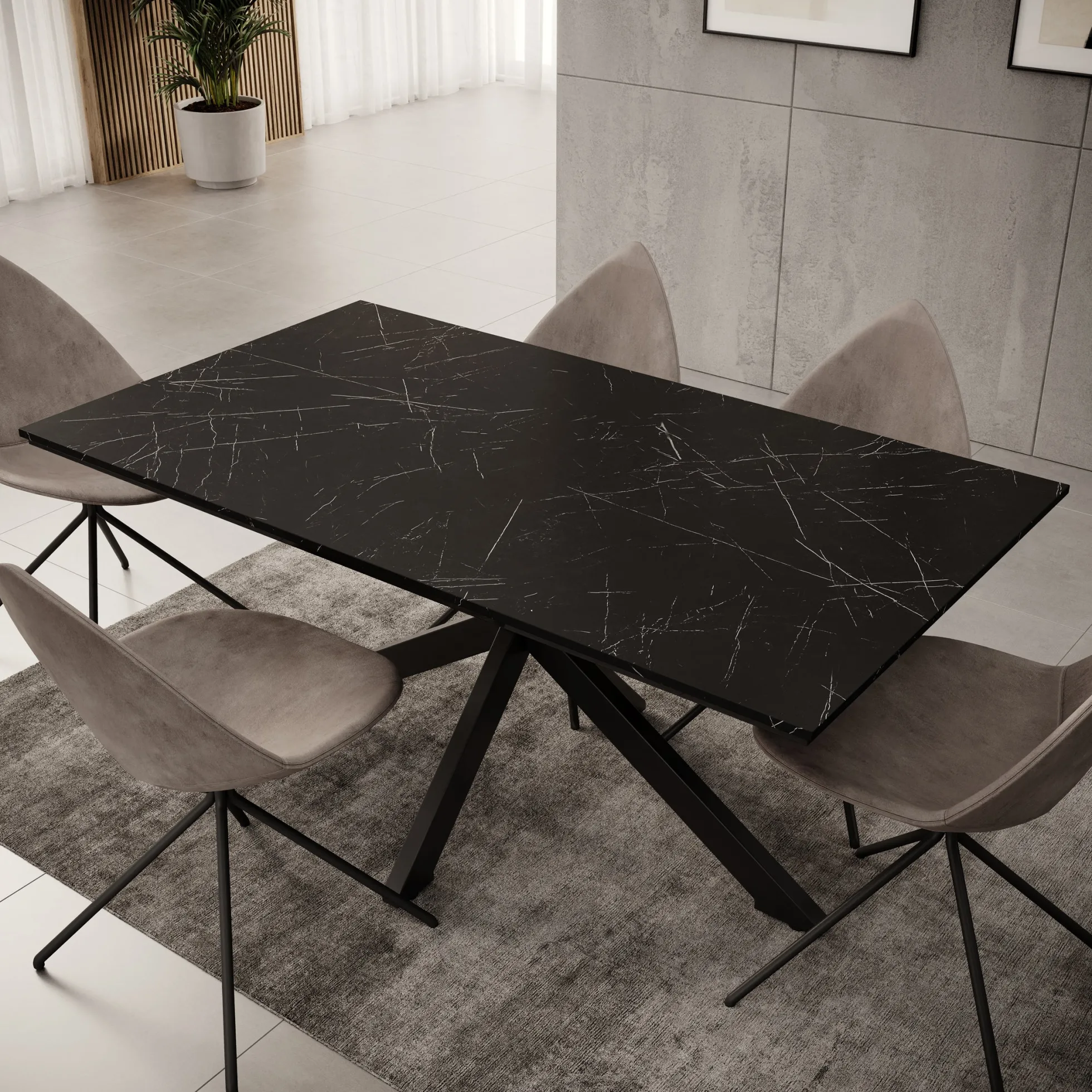 Wabe - Eetkamertafel - Zwart marmerlook - 160x90x74 cm