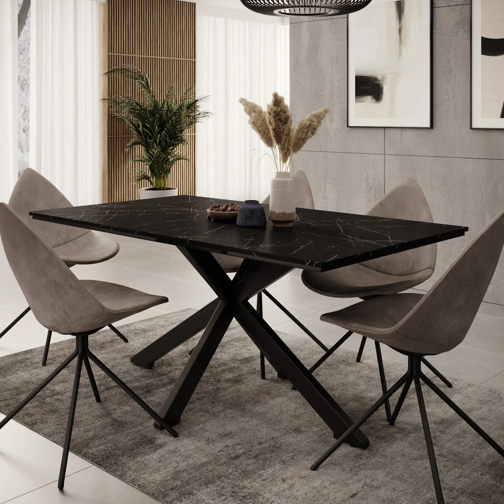 Wabe - Eetkamertafel - Zwart marmerlook - 160x90x74 cm
