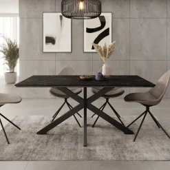 Wabe - Eetkamertafel - Zwart marmerlook - 160x90x74 cm